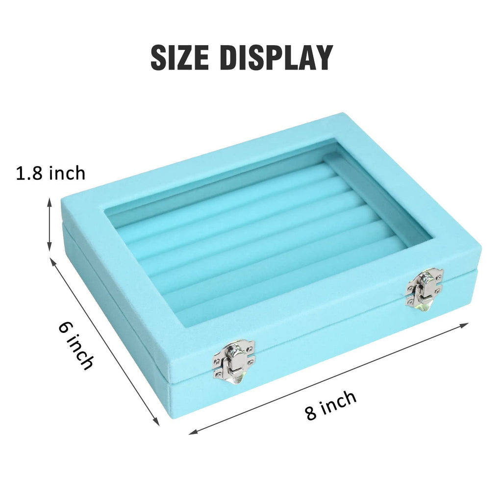 Vicoter Rings Organizer Tray 7 Slots Velvet Jewelry Earring Storage Box with Transparent lid Jewelry Display Case for Girls Wife Mom Women (Beige)