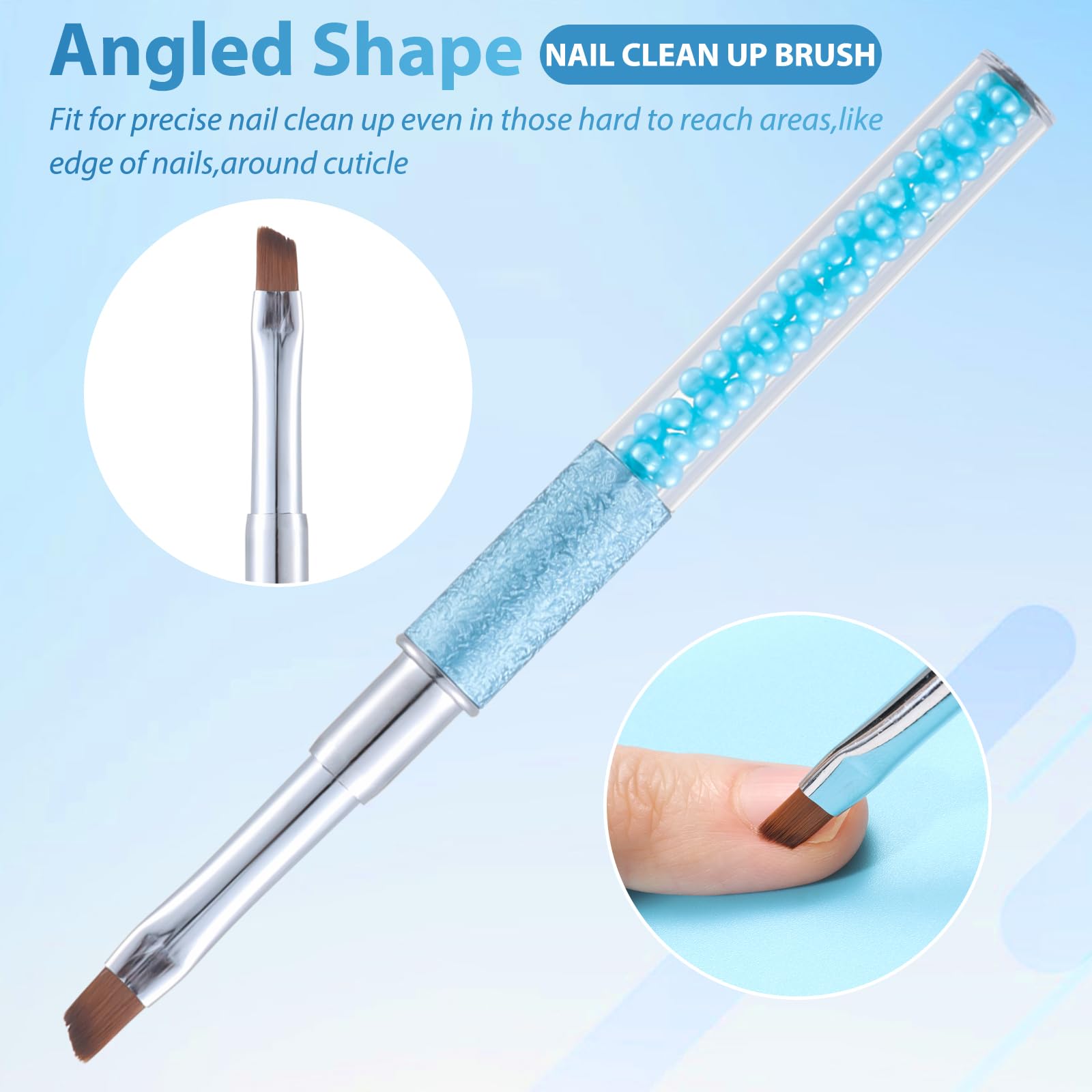 Nail Art Clean Up Brushes,Nail Brushes for Cleaning Polish Mistakes on the Cuticles, Acetone Resistant Nail Brush, Fingernail Cleaning Brushes for Nail Art and Designs (2 Pcs Round&Angled)