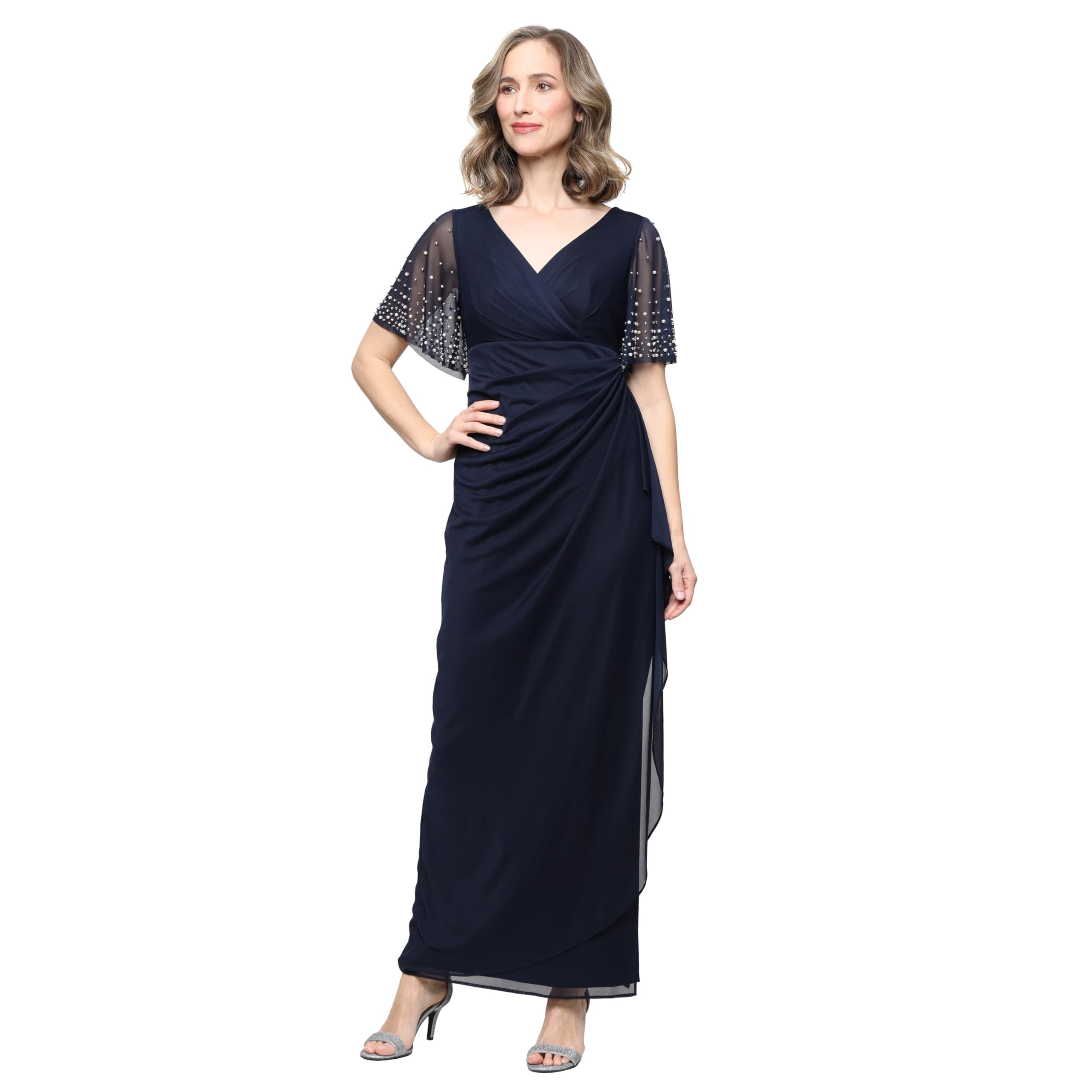 Alex Evenings Women's Long Stretch Sequin Bodice Mother of The Bride Dress with Empire Waist (Petite and Regular Sizes)