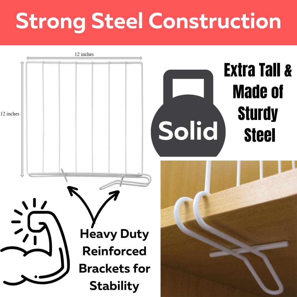 Evelots Wire Shelf Dividers - Extra Closet Organization and Storage for Home or Office -4 Pack- New Removable Hooks - Tall Shelf Separators - Easy to Clip -No Tool- Sturdy Coated Steel - 12 Inch Tall