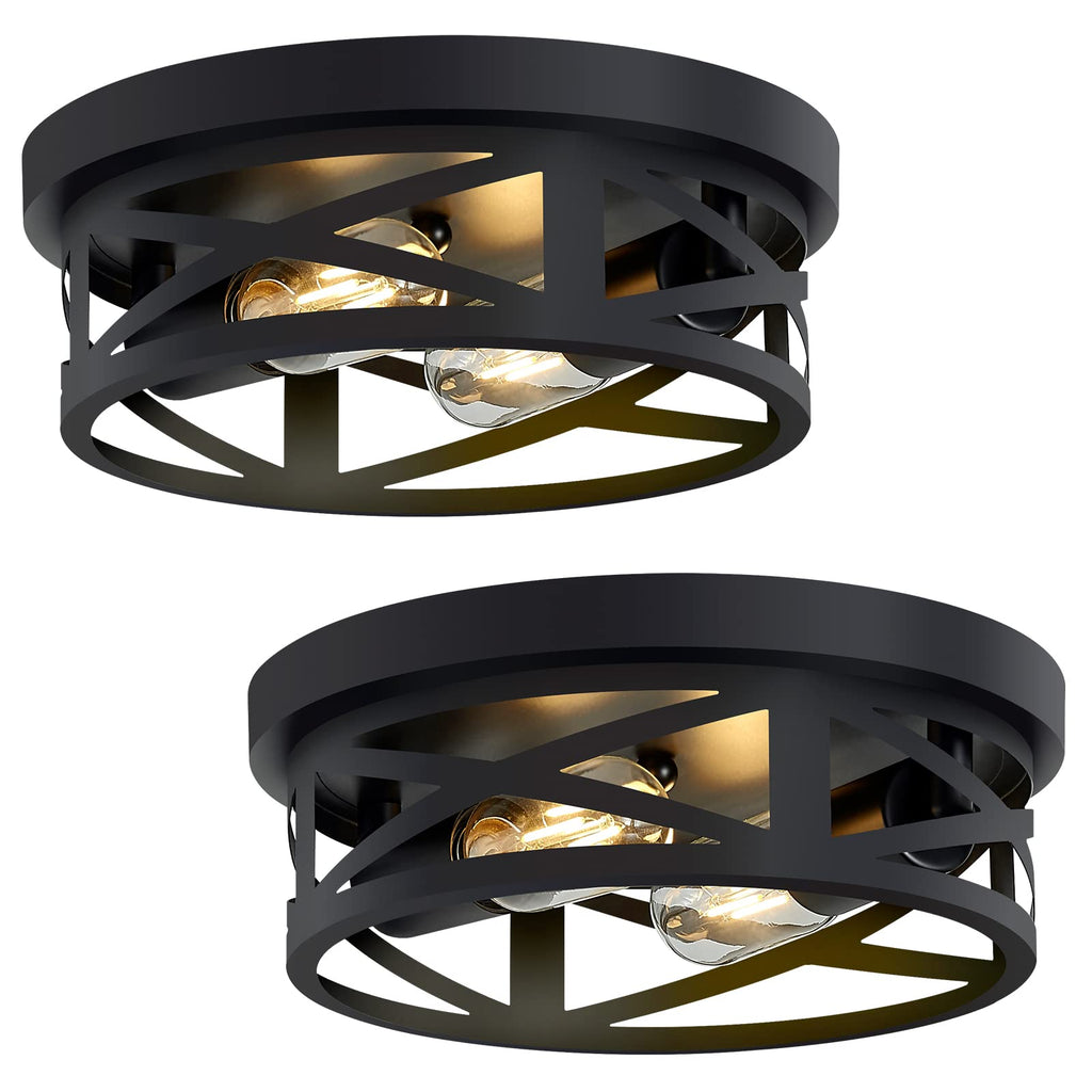 SKEJAO Flush Mount Ceiling Light Fixture,Black 2-Light Hallway Light Fixtures Ceiling,Light Fixtures Ceiling Mount for Farmhouse,Kitchen,Hall,Bedroom,Bathroom (2 Pack)