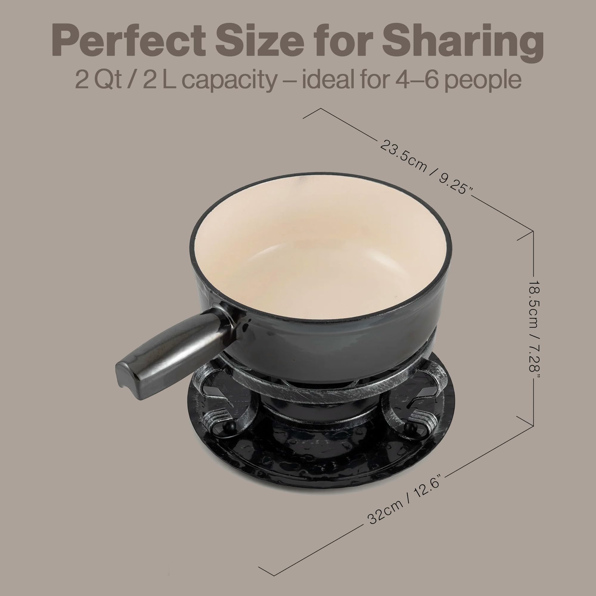 Swissmar Lugano Cast Iron Cheese Fondue Set, 9-Piece, 2 QT / 2 L - Ideal for Melting Cheese, Chocolates, Caramel, & More - Perfect for Kitchen Collection & Gift Giving - Matte Black
