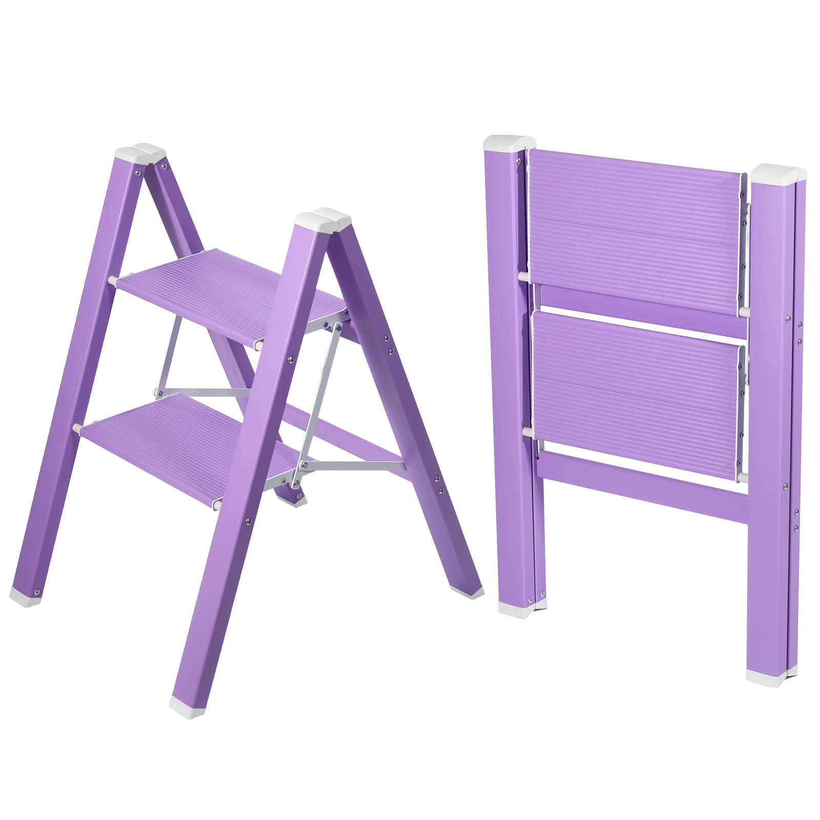 2 Step Lightweight Folding Ladder for Home, 330lbs Aluminum Step Ladder Anti-Slip for Kitchen, Step Stool Foldable Adults for Closet, 330lbs - Black