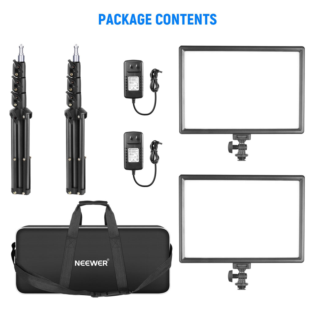 NEEWER RGB168 18.3" RGB LED Video Panel Light with App Control, Bluetooth, 2 Pack Tripod Stand Kit, 60W/360° Full Color/2500-8500K/CRI97+, Studio Photography/YouTube/Game Streaming