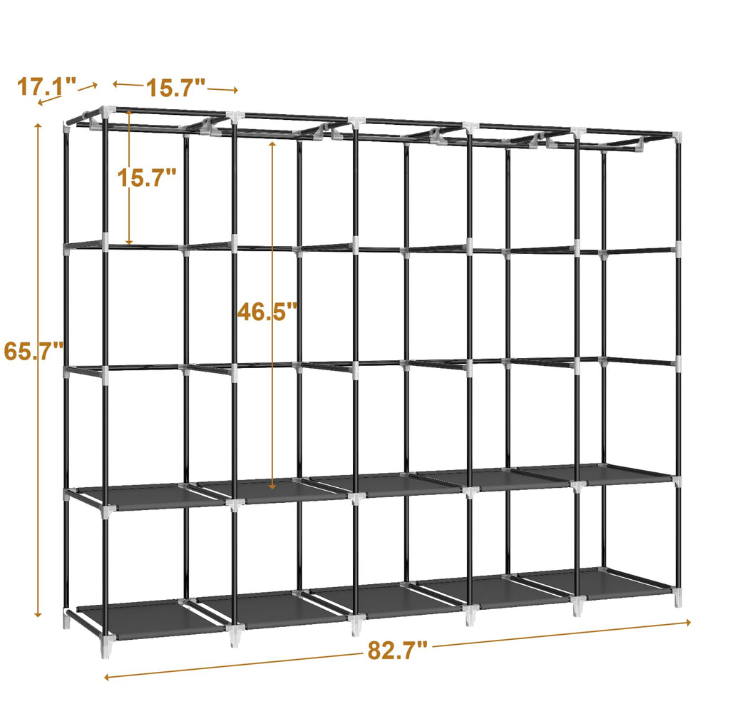 MOGELAFOO Portable Closet Wardrobe for Small Room, 35-Inch Clothing Organizer Storage Rack with 2 Clothes Hanging Rods and 4 Shelves, Non-Woven Fabric Cover, Black