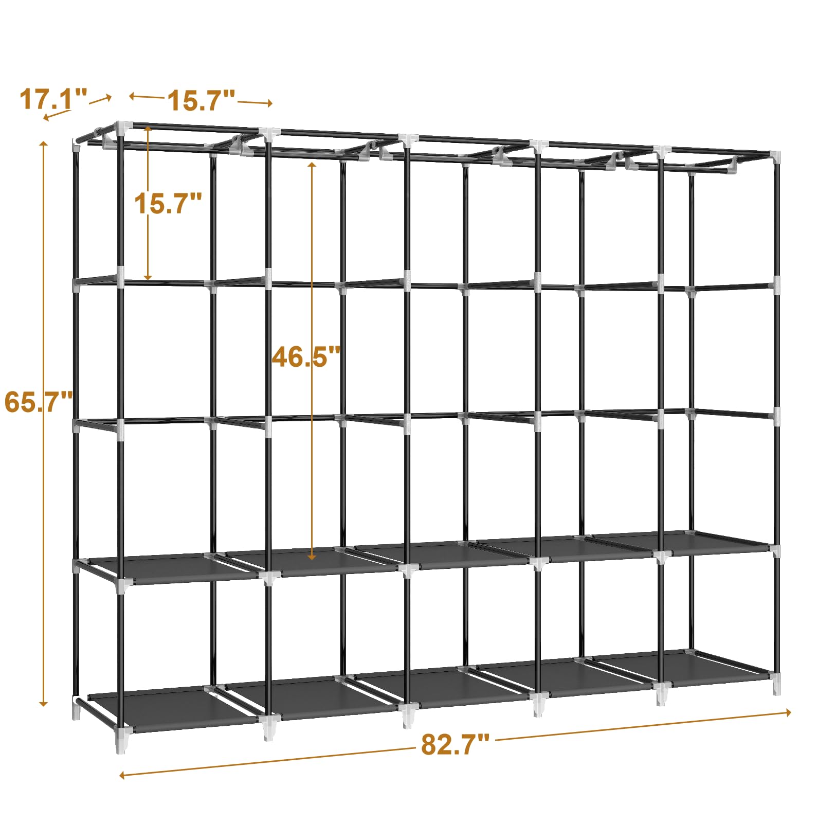 MOGELAFOO Portable Closet Wardrobe for Small Room, 35-Inch Clothing Organizer Storage Rack with 2 Clothes Hanging Rods and 4 Shelves, Non-Woven Fabric Cover, Black