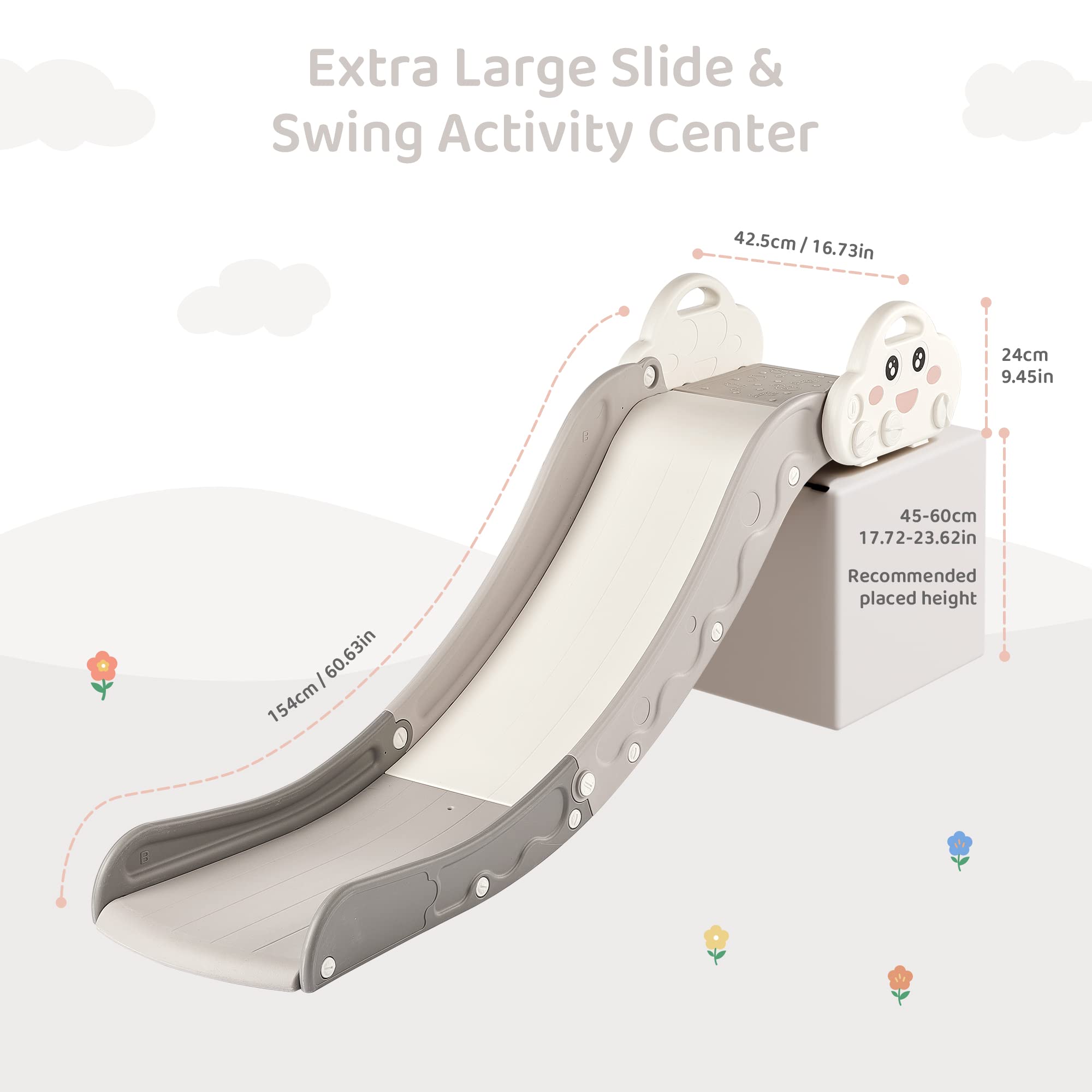 Indoor Kids Baby Couch Slide for Toddler 1-3, Sofa Slide Add-on Attachment for Bed Nugget Playgrounds, with Secure Base Guardrail, Gentle Slope Extended Buffer Zone, Fun Car Design, Blue