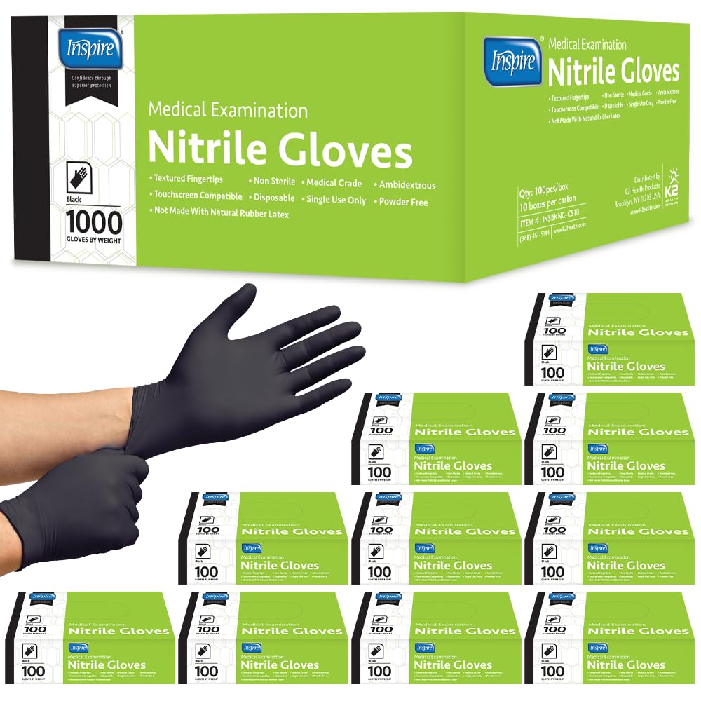 Inspire Black Nitrile Gloves | THE ORIGINAL Quality Black Gloves Disposable Latex Free | 4.5 Cooking