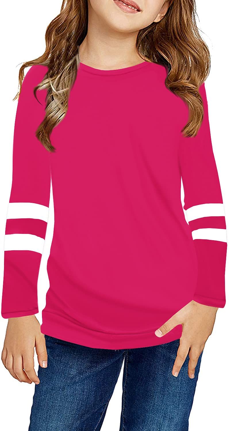 Ebifin Girls Casual Short/Long Sleeve T Shirts Kids Loose Soft Striped Color Block Tunic Tops, Tees Blouses Size 4-15 Years