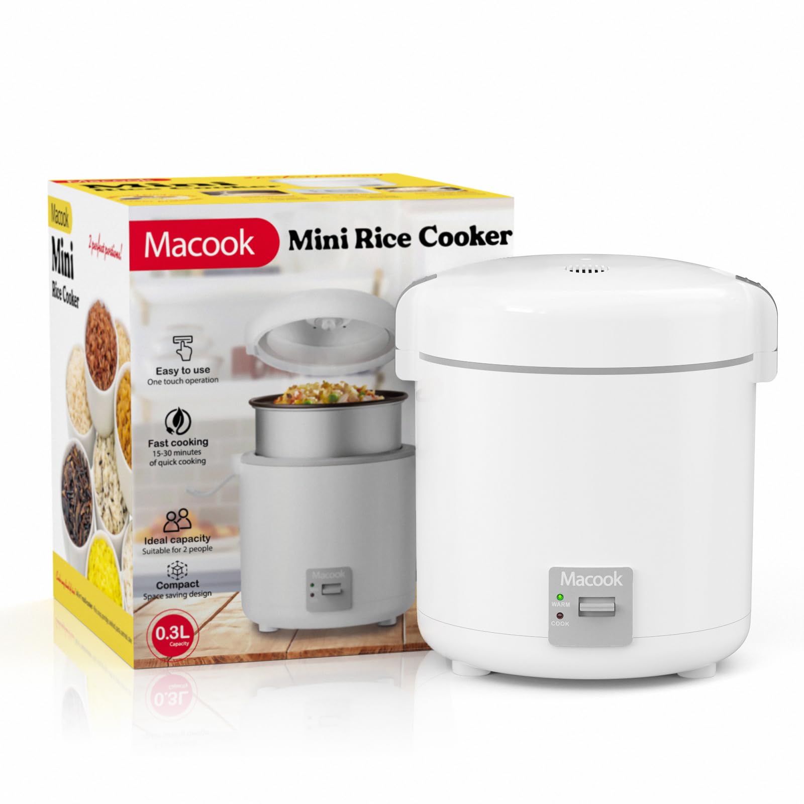 Mini Rice Cooker 1-1.5 Cups Uncooked(3 Cups Cooked), Rice Cooker Small with Bento Box, Removable Nonstick Pot, One Touch&Keep Warm Function, Portable Cooker for Soup Grain Oatmeal Veggie, Black