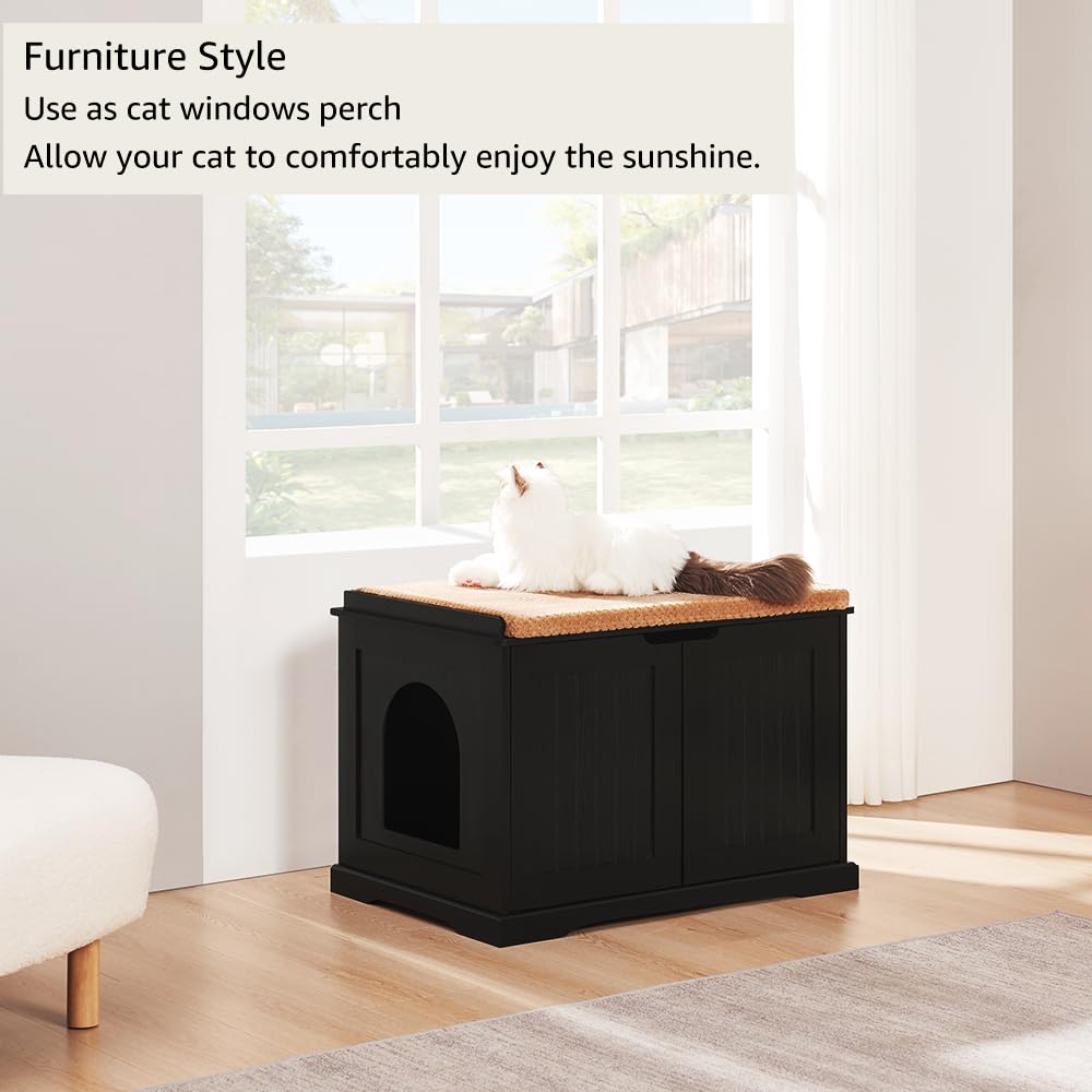 unipaws Extra Large Cat Litter Box Enclosure for Self-Cleaning & Automatic Litter Boxes, Tall Cabinet with Charging Station, Wooden Dog Proof Hidden Cat House for Top Entry Litter Box