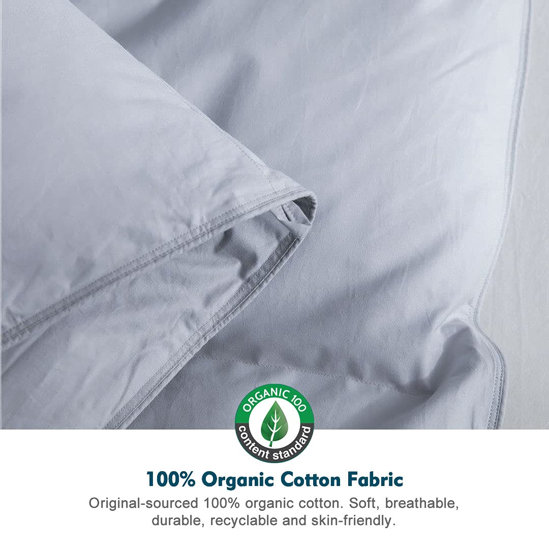 Gray Feathers Down Comforter Twin - 100% Organic Cotton, Medium Warm All Seasons Machine Washable Duvet Insert with Tabs (68x90, Mirage Grey)