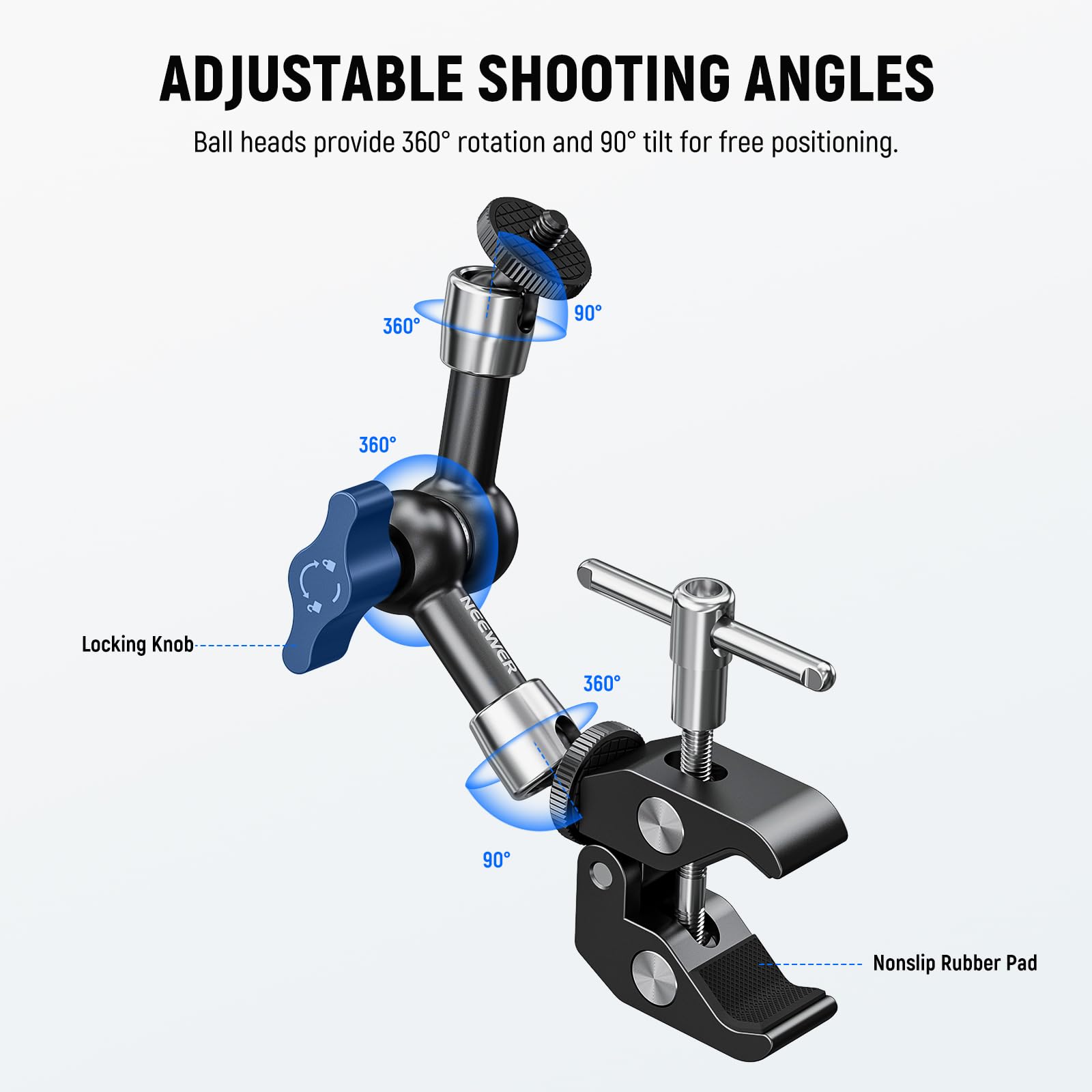 NEEWER 5.9"/15cm Adjustable Friction Magic Arm with 1/4" Screw on Both Ends, Compatible with SmallRig Cage, Flash/LED Light/Microphone/Monitor/SuperClip, Max Load 4.4lb/2kg, ST15