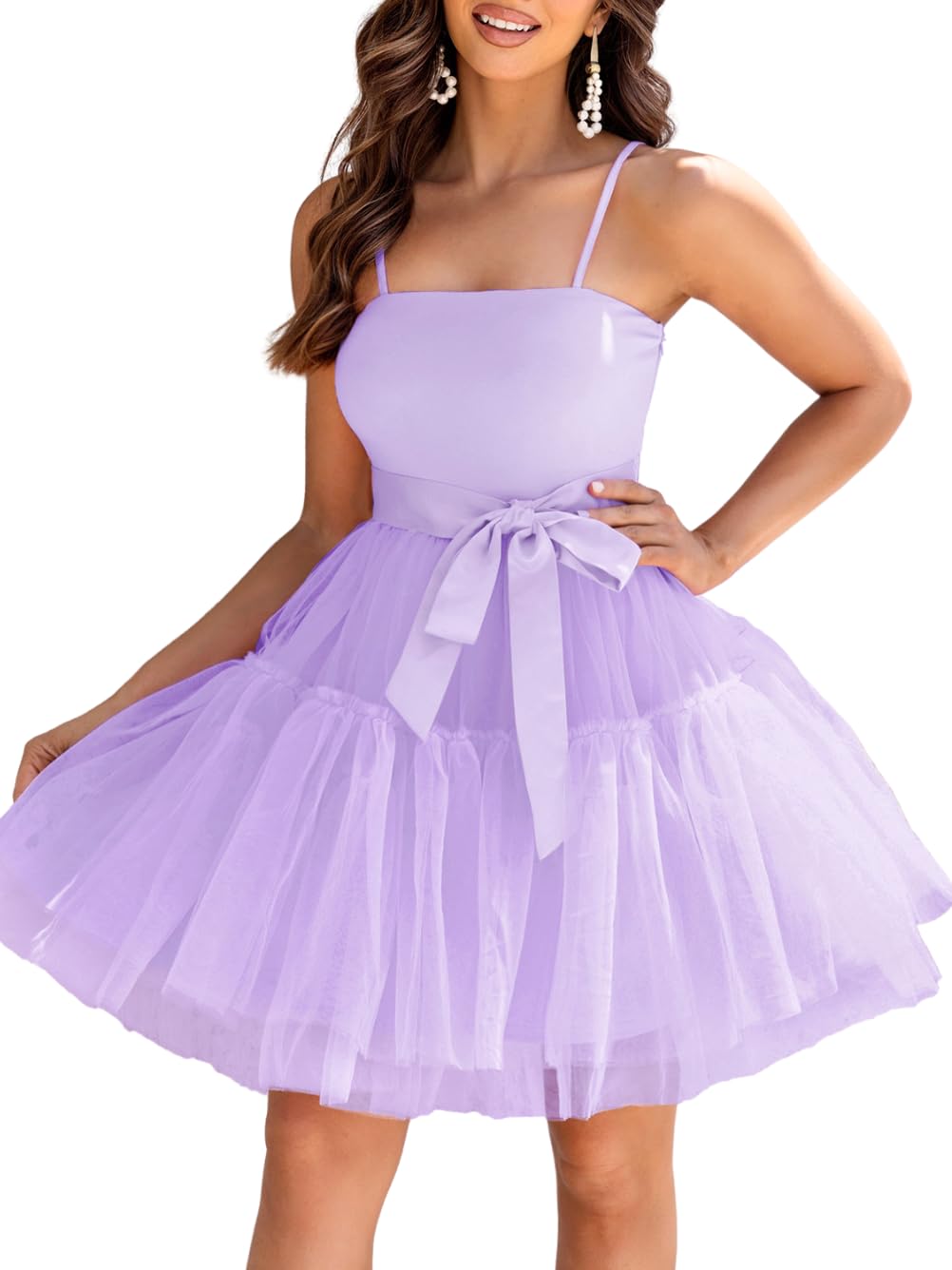 Kaei&Shi Poofy Short Tulle Dress,Spaghetti Strap Semi Formal Dresses for Women,Elegant Birthday Outfit Homecoming Cocktail