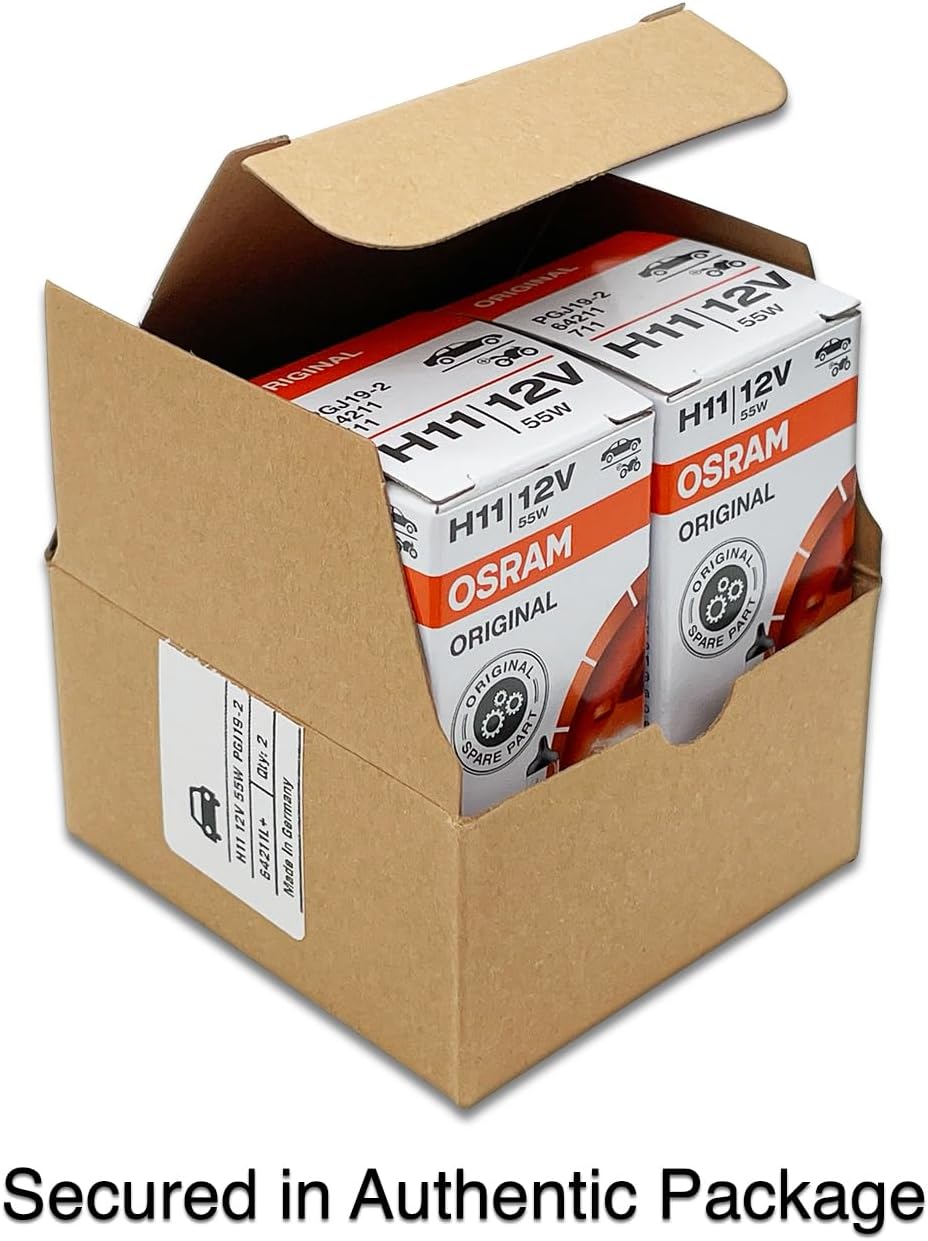 OSRAM H11 OEM Original Standard Halogen Headlight Bulbs 12V 55W 64211L+ (Long Life) Made in Germany | Pack of 2