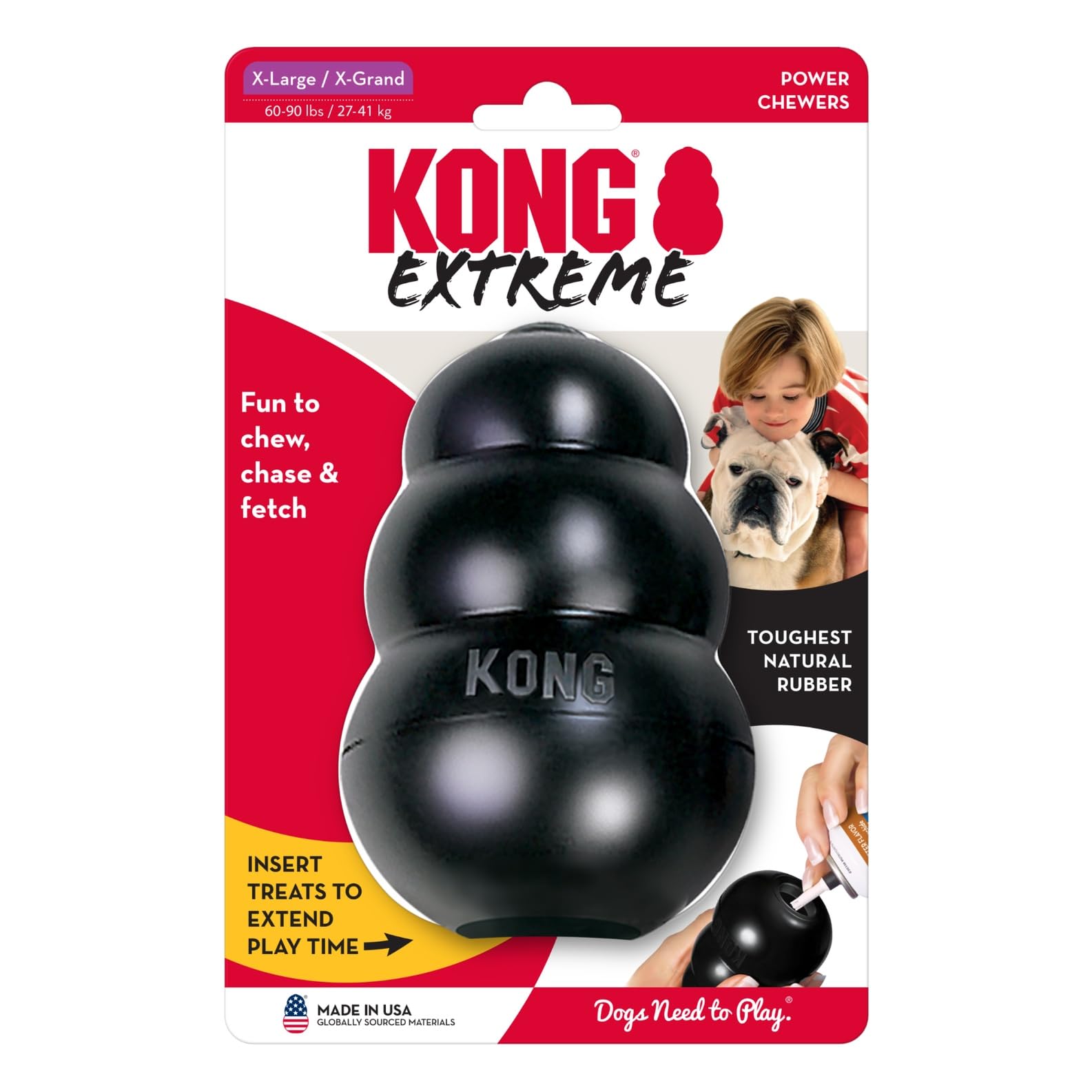 KONG Extreme Dog Toy - Fetch & Chew Toy - Treat-Filling Capabilities & Erratic Bounce for Extended Play Time Most Durable Natural Rubber Material - for Power Chewers - for Small Dogs