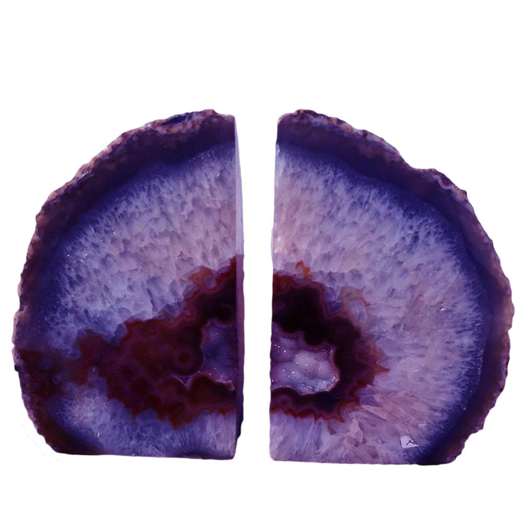 JIC Gem Black Agate Geode Bookends 2-3 Lbs Anti-Slip Rubber Pads Heavy Duty | 1Pair Natural Black Agate Crystal Decor for Shelves & Desk, Unique Small Stone Book Holder Gift for Office & Home Decoration