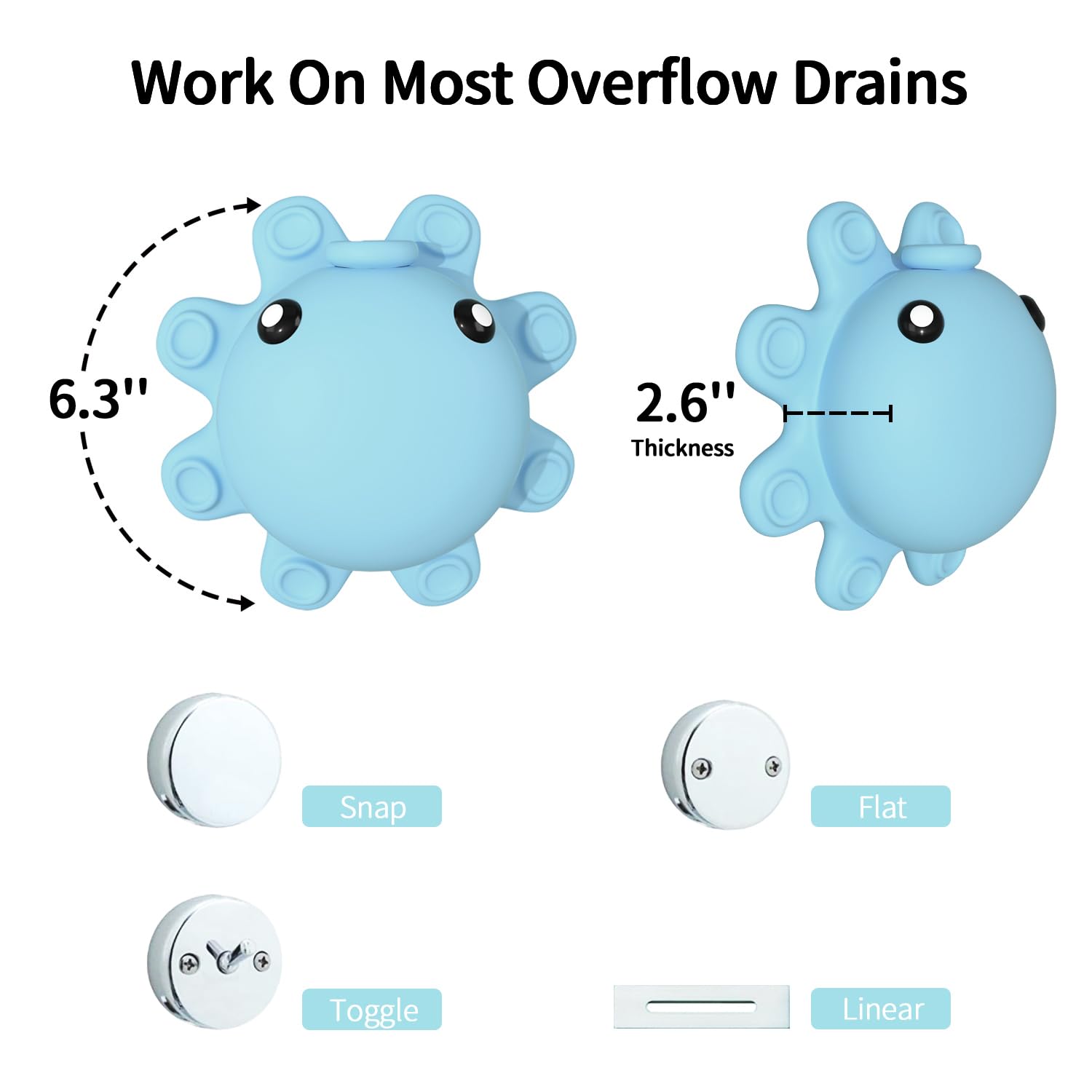 Bathroom Bathtub Overflow Drain Cover- Silicone Bath Tub Drain Cover, Tub Overflow Drain Stopper with Suction Cups, Adds Inches of Water for Deeper Bath, Cute Bathroom Accessories, Baby Blue