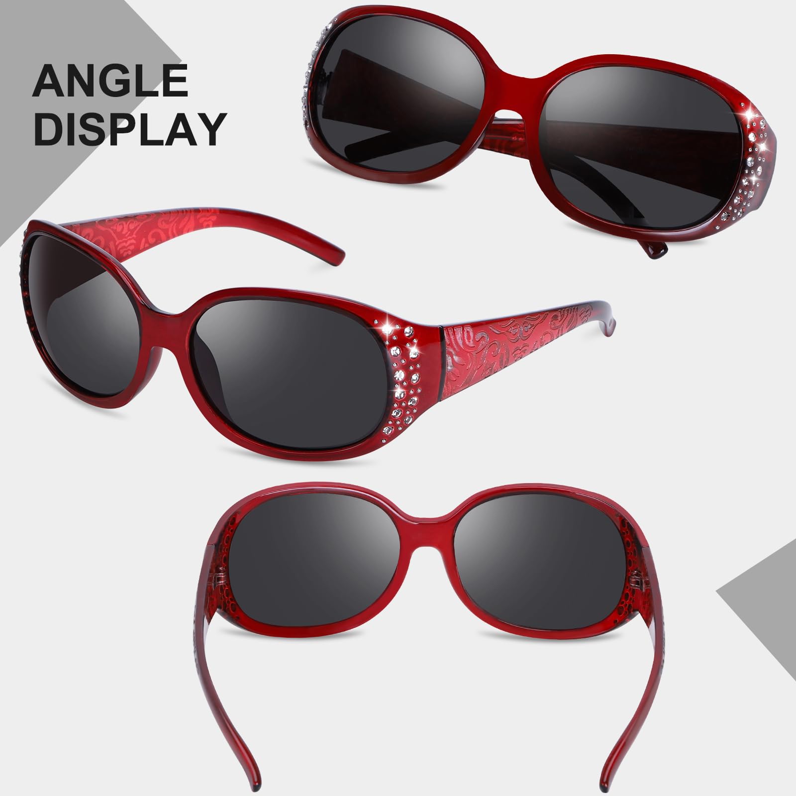 HAOLOTA Polarized Sunglasses for Women, Rhinestone Wrap Around Sunglasses with UV400 Protection