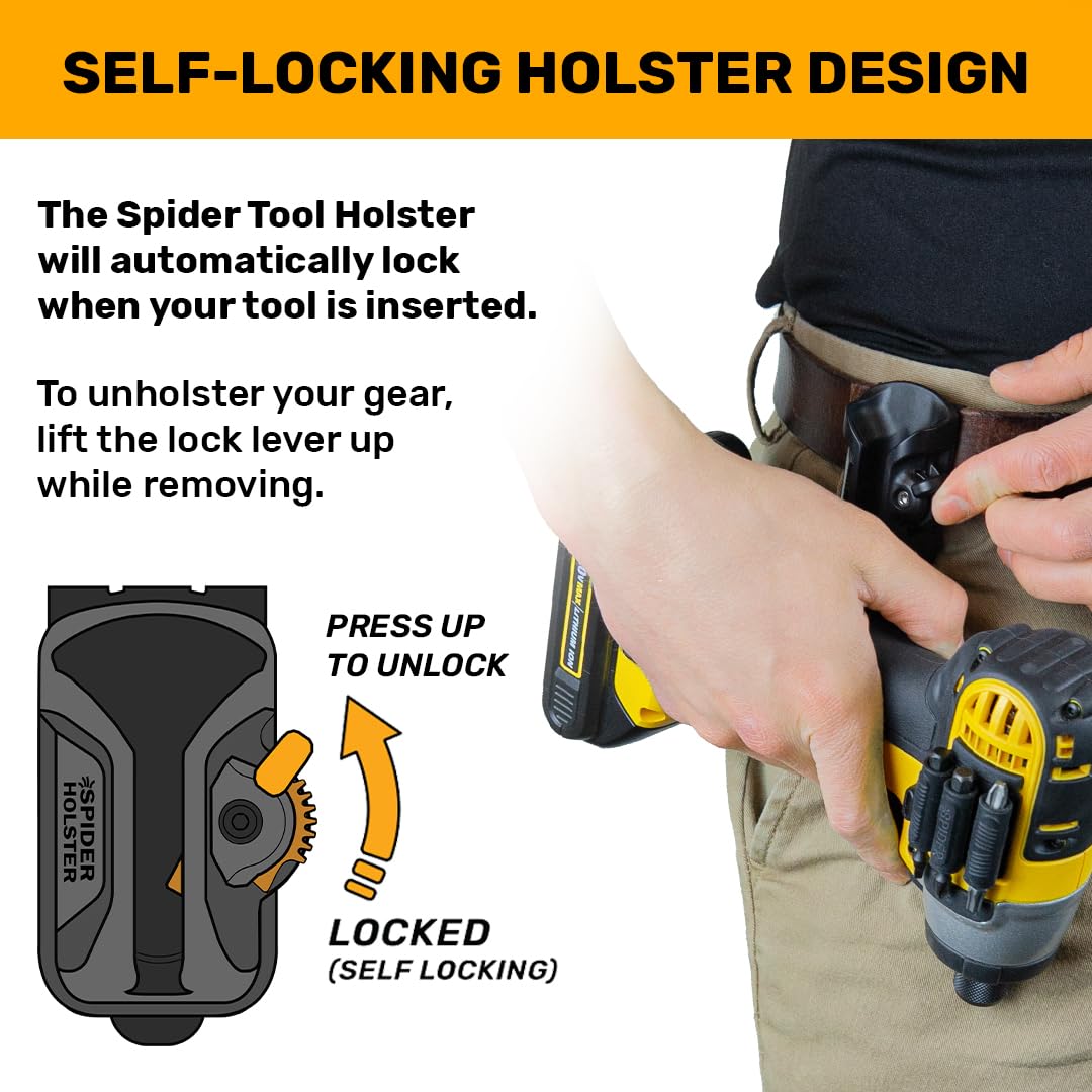 Spider Tool Holster - Improve The Way You Carry Your Power Drill, Driver, Multitool, Pneumatic, Multi-Tool and More on Your Belt - Compatible with All Major Tool Brands