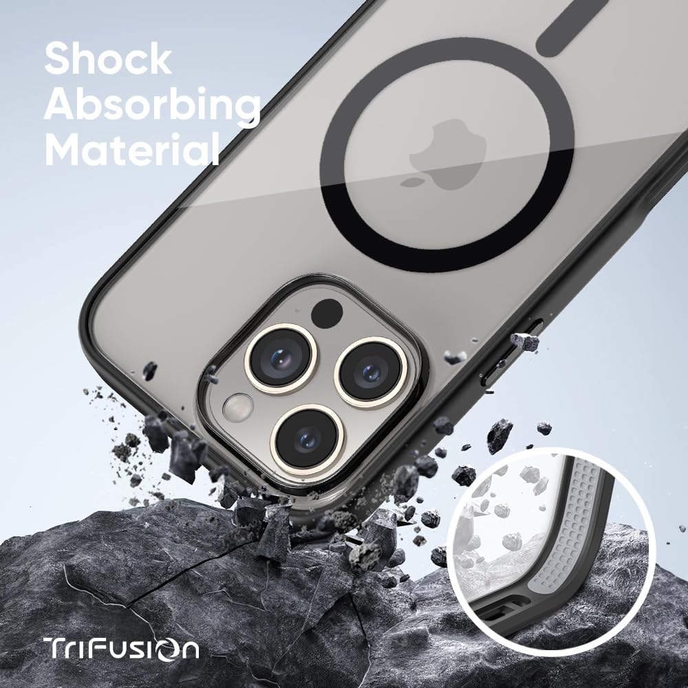 FLOLAB Surtect Tri-Fusion Magnetic for iPhone 16 Case Protective Slim Design Magsafe Compatible Military Grade - Black Clear
