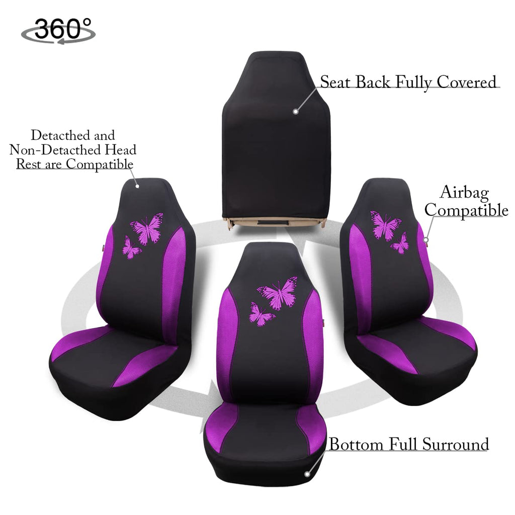Flying Banner Butterfly car seat Covers ful Set Fashion Universal Lady Woman Female Rear Bench Split Colorized (2 Fronts, Mint Blue)