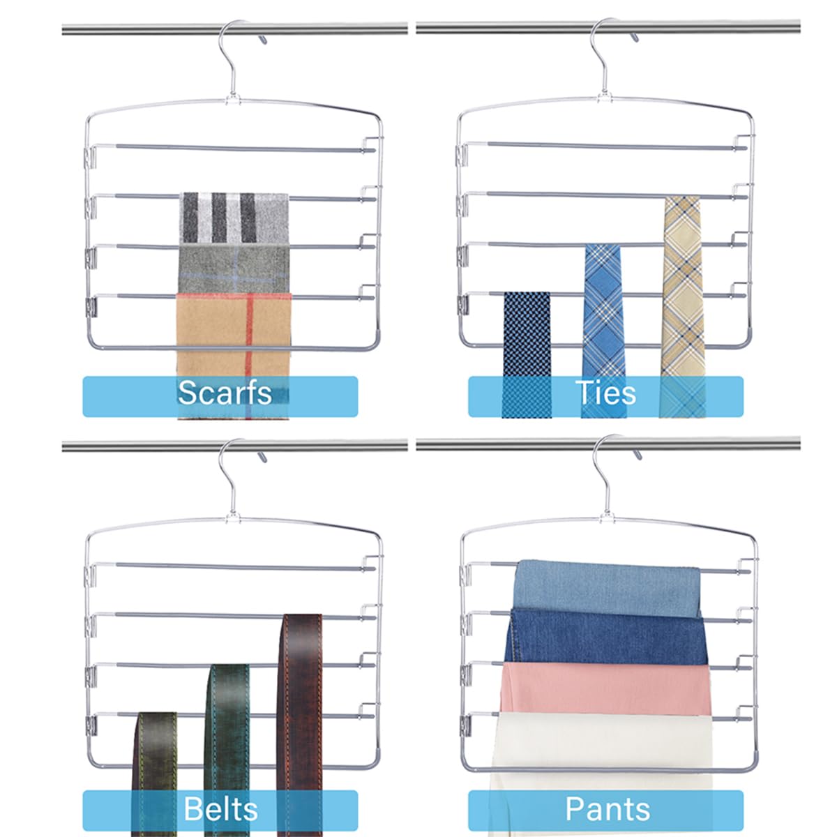 FeeraHozer Pants Hangers Non Slip 3 Pack Space Saving Hangers Multi-Layer Swing Arm Pants Hanger Stainless Steel Space Saver Hanger Closet Storage Organizer for Jeans Trouser Slacks Clothes (Black)