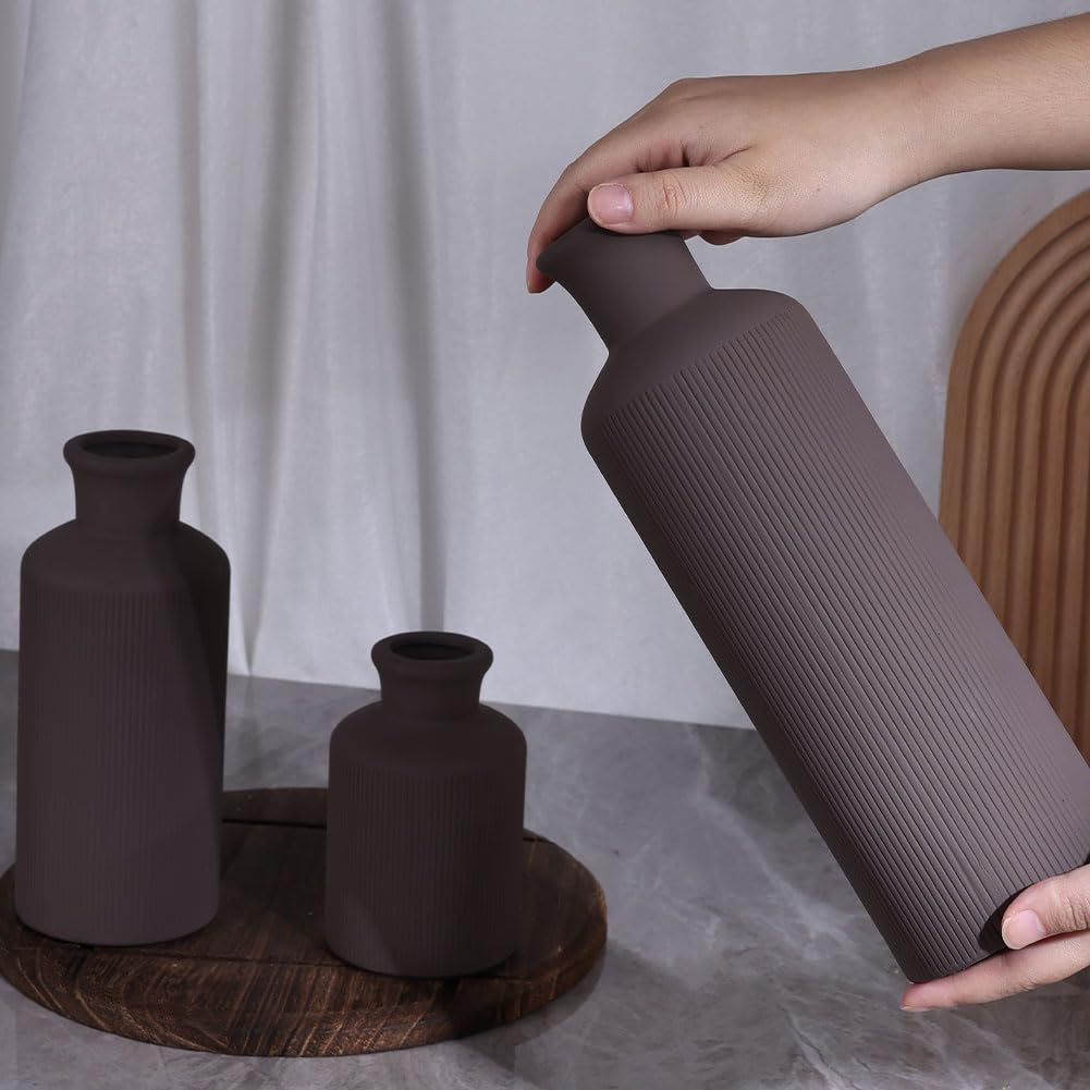 Ceramic Vase Set - 3 Ceramic Small Vases, Farmhouse Country Flower Vase Home Decor, Living Room Decoration, Table Decoration, Fireplace Decor, and Entrance Decorations Centerpieces