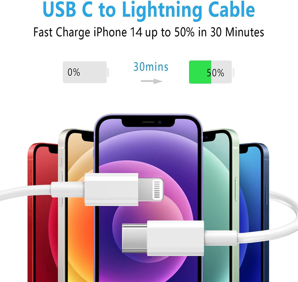 USB C to Lightning Cable 3Pack 3FT [MFi Certified] iPhone Fast Charger Cable USB-C Power Delivery Charging Cord for iPhone 14/13/12/12 PRO Max/12 Mini/11/11PRO/XS/Max/XR/X/8/8Plus/iPad, White