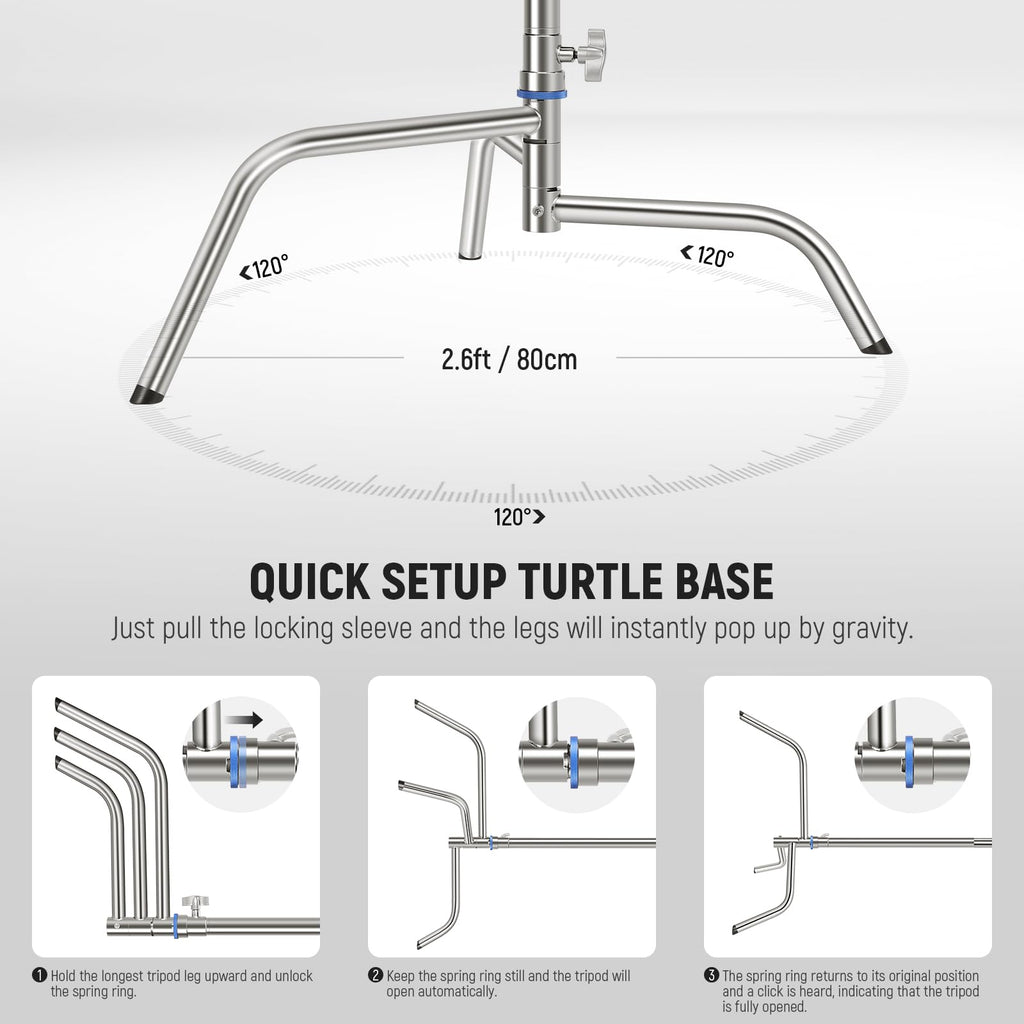 NEEWER Pro 100% Stainless Steel Heavy Duty C Stand with Boom Arm, Max Height 68"/172cm Photography Light Stand with 2.7ft/83cm Holding Arm, 2 Grip Head for Studio Monolight, Softbox, Reflector, SC172