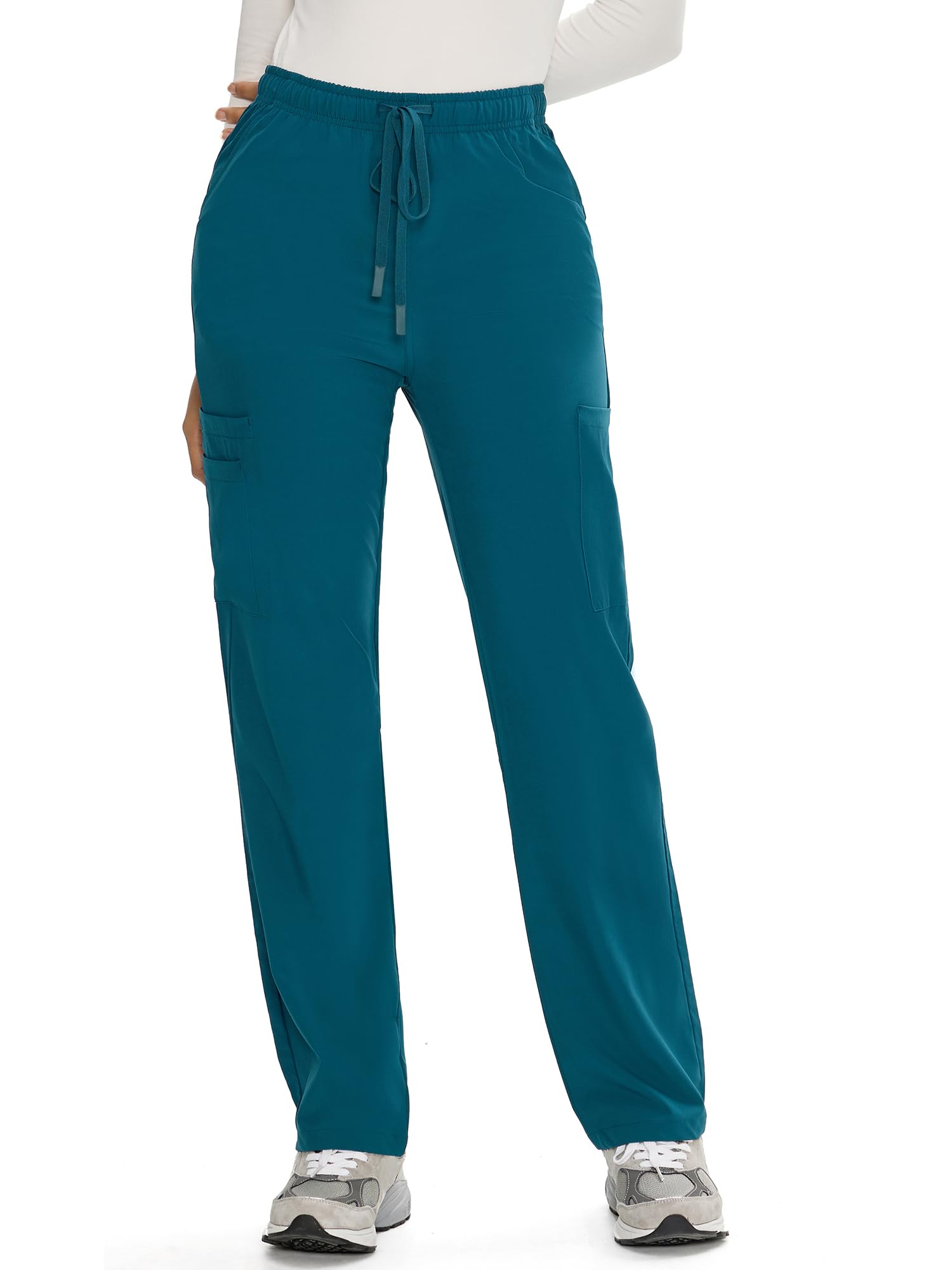 COZYFIT Straight Leg Scrub Pants for Women, Drawstring Soft Stretch, Anti-Wrinkle Women's Scrub Pants with 6 Pockets