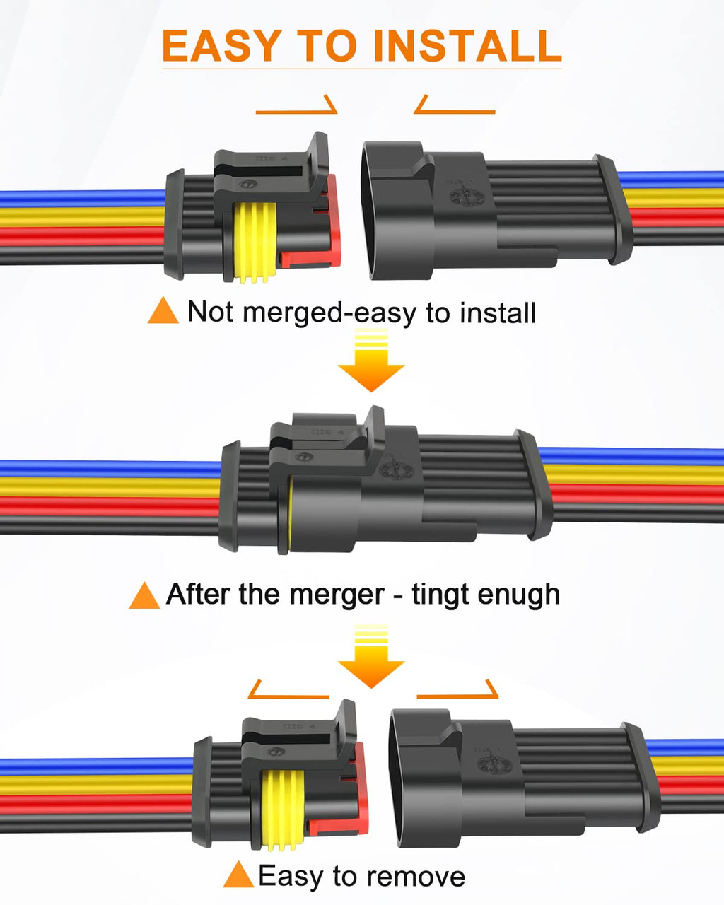 NAOEVO 2 Pin Connector Waterproof, 16 AWG 2 Wire Connectors, Automotive Electrical Male and Female Plug with Heat Shrink Tubing for Car Truck Boat Wire Connection, 6 Kits