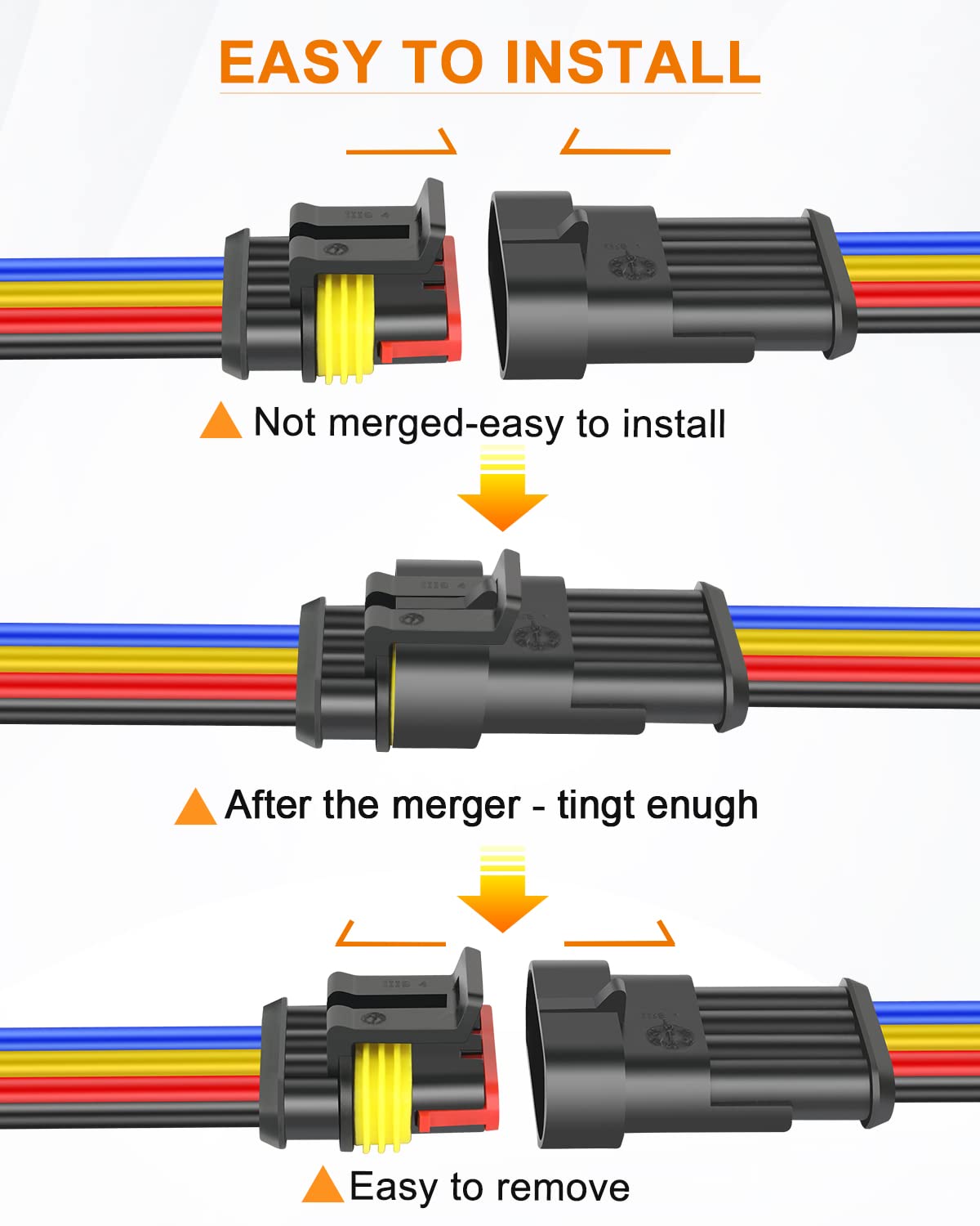 NAOEVO 2 Pin Connector Waterproof, 16 AWG 2 Wire Connectors, Automotive Electrical Male and Female Plug with Heat Shrink Tubing for Car Truck Boat Wire Connection, 6 Kits