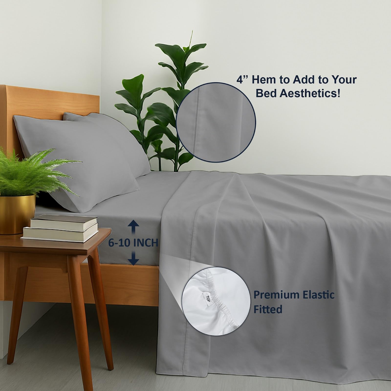 Cottington Lane Twin Size Sheet Set, 100% Egyptian Cotton Premium Hotel Quality 4 Piece Sheets Sets, High Thread Count Dark Grey Solid with 6-10" Deep Pocket