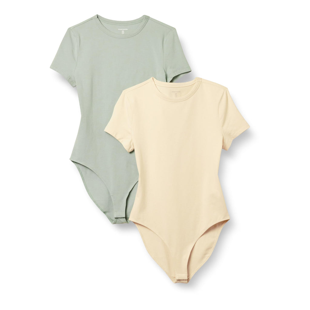 Amazon Essentials Women's Short Sleeve Stretch Cotton Jersey Slim-Fit T-Shirt Bodysuit, Pack of 2
