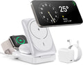 3-in-1 Wireless Charger Charging Station for iPhone, Certified 15W Fast Charging Foldable Magnetic Charger Stand with 30W USB C Adapter for MagSafe iPhone 16/15, Apple Watch, AirPods