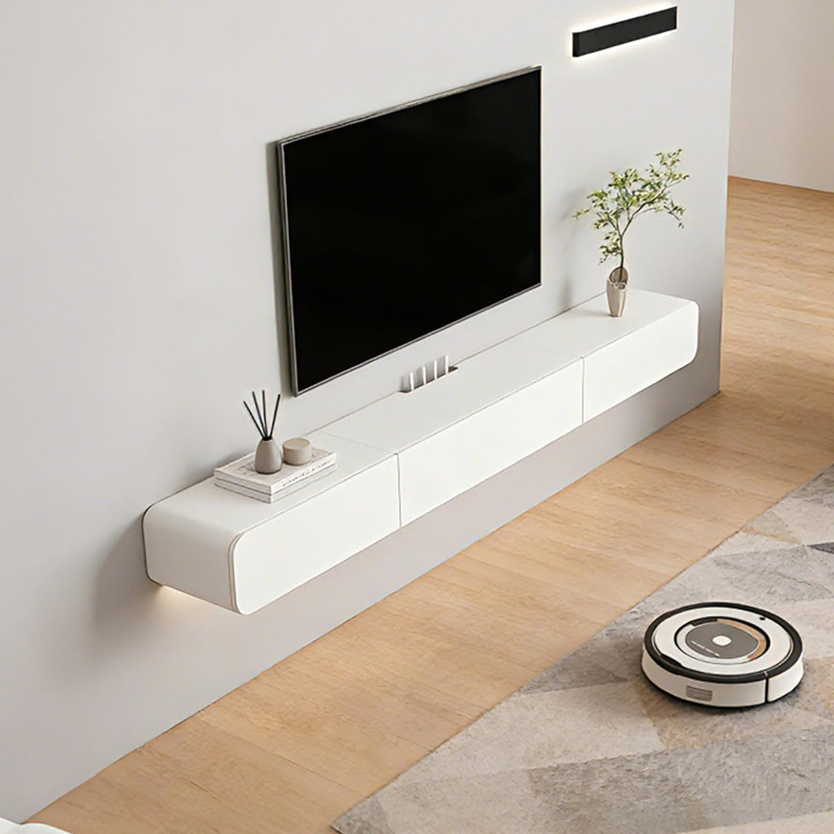 FPIGSHS Wall Mounted Media Console with 2 Drawers Solid Wood Floating TV Stand Hanging TV Shelf Entertainment Center TV Cabinet, for Home Office (A, 120cm/47.2in)