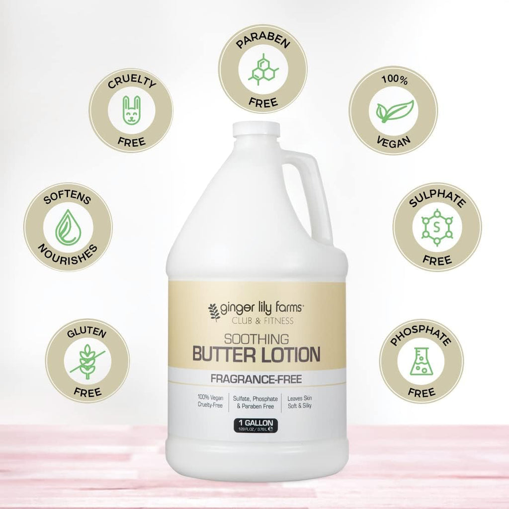 Ginger Lily Farms Club & Fitness Soothing Butter Lotion for Dry Skin, 100% Vegan & Cruelty-Free, Aloe Vera Scent, 1 Gallon (128 fl oz) Refill