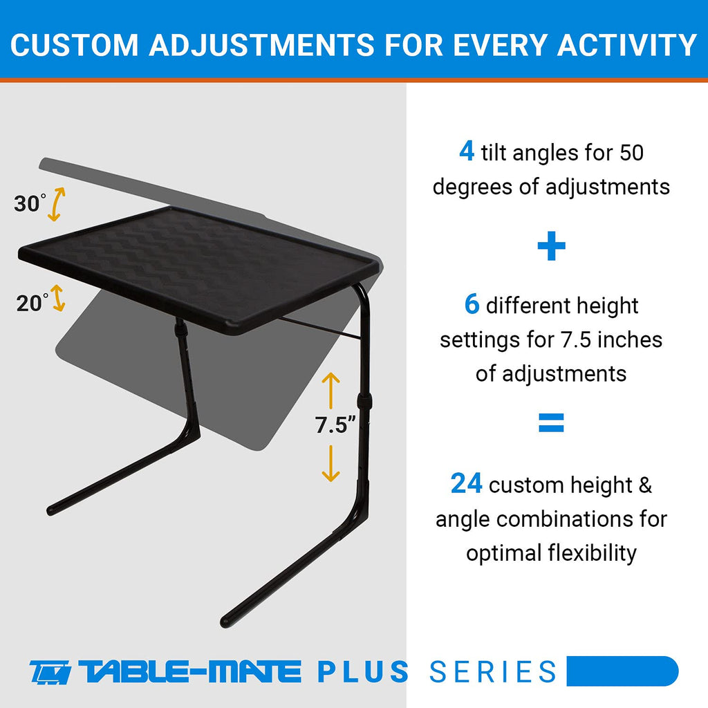 Table-Mate TV Tray Table | Portable Desk Folding Dinner Tray, Couch Table Trays for Eating Snack Food, Portable Laptop Desk, Bed Trays for Eating | Adjustable TV Trays with 3 Angles and Cup Holder