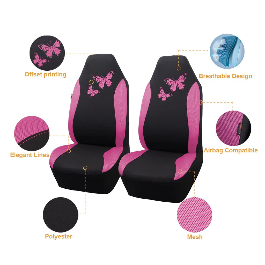 Flying Banner Butterfly car seat Covers ful Set Fashion Universal Lady Woman Female Rear Bench Split Colorized (2 Fronts, Mint Blue)