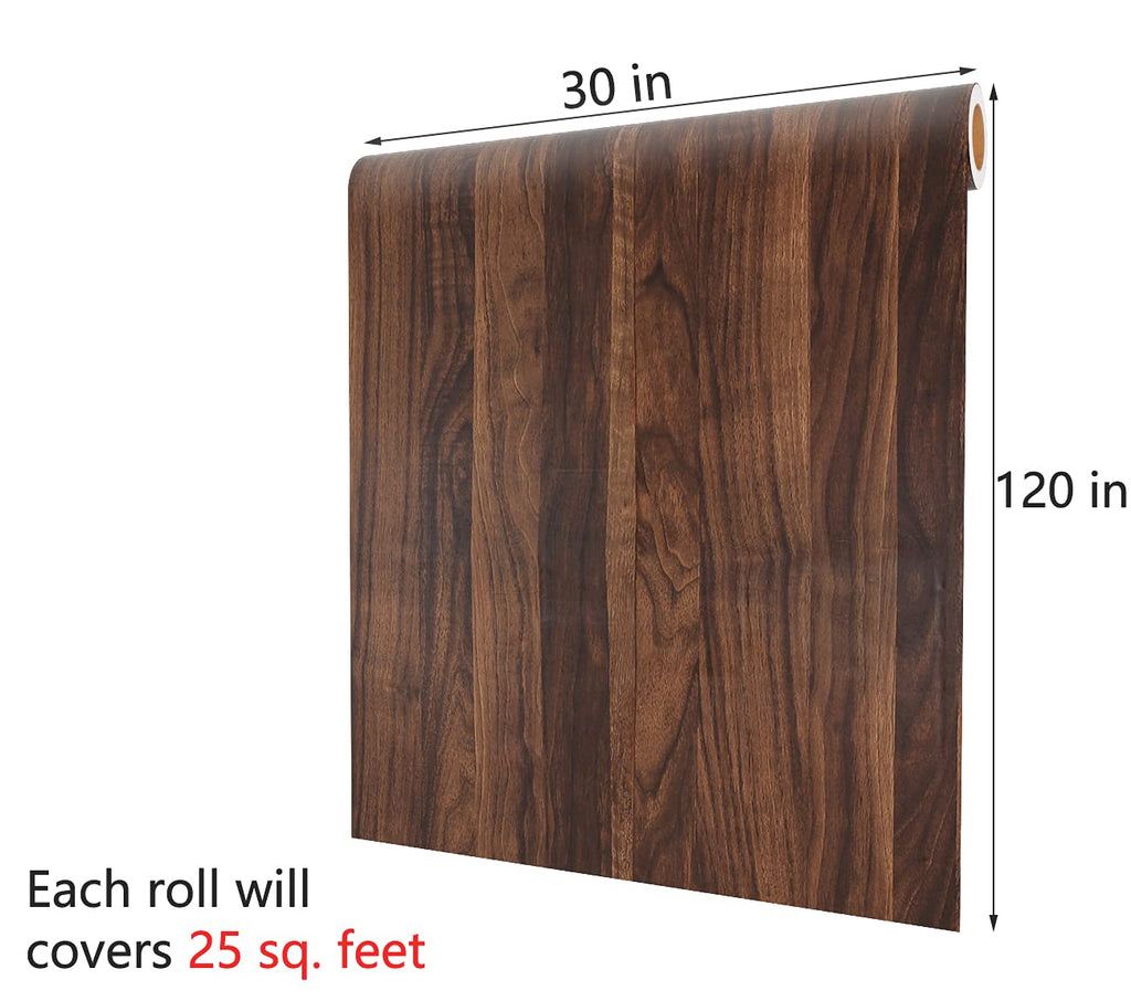 Decotalk Wood Contact Paper Wood Grain Contact Paper for Countertops Walnut Wood Countertop Vinyl Wrap Peel and Stick Wallpaper Dark Brown Wood Self Adhesive Contact Papers for Cabinets 12x120 inch