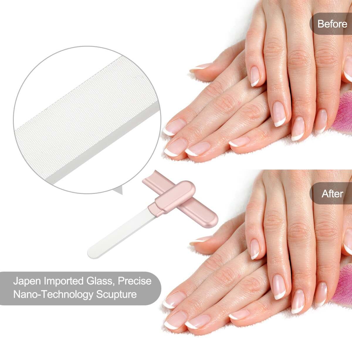 MiDenso Premium Glass Nail File with Case, Crystal Diamond Salon Nail Buffer for Natural and Acrylic Nails, Apricot Color, Japanese Nano Technology, 5.5 Inch