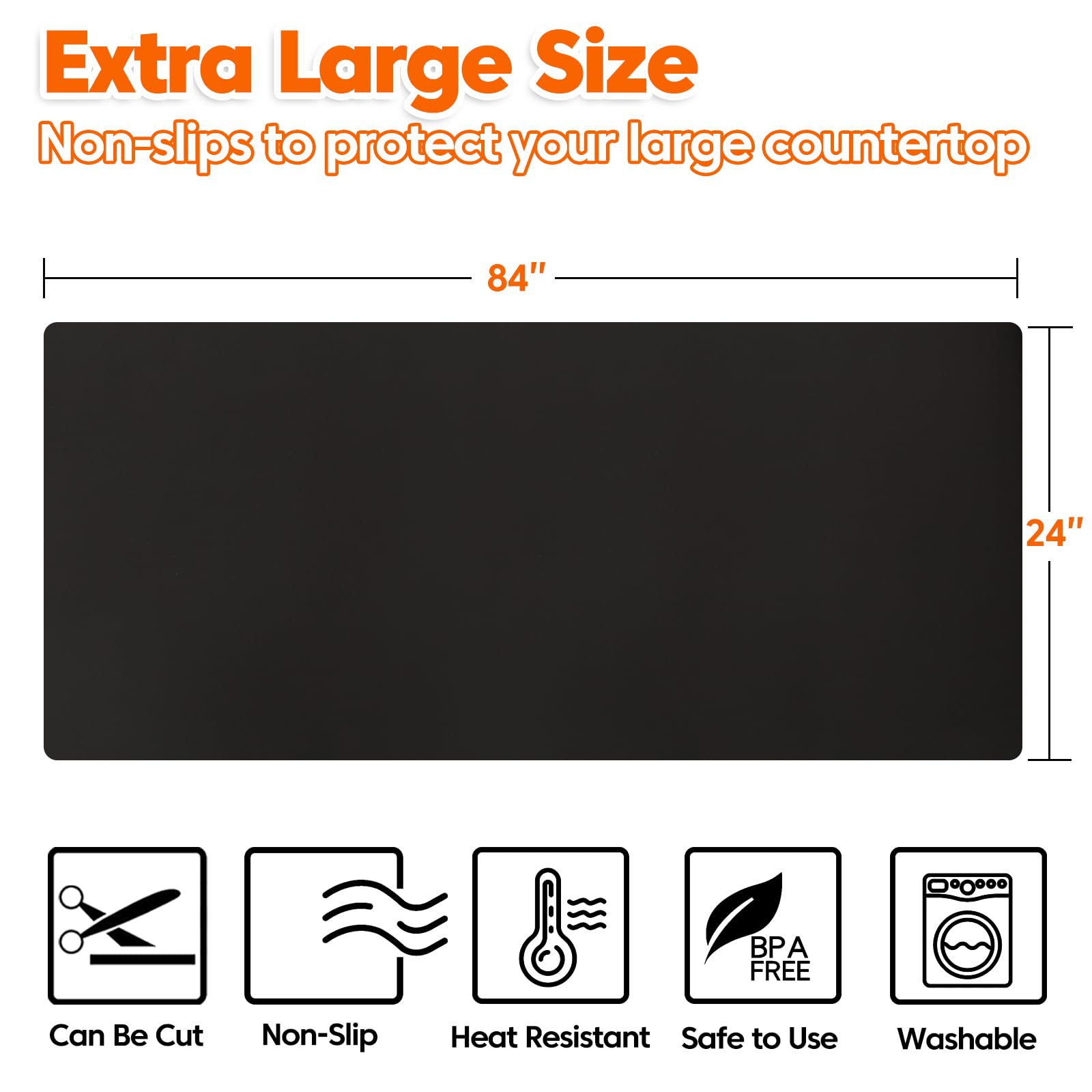 Large Silicone Mat, 72”x16” Heat Resistant Mats for Countertop, Cuttable Waterproof Kitchen Counter Mat, Multipurpose Countertop Protector Mat, Silicone Mats for Kitchen Counter (Black)