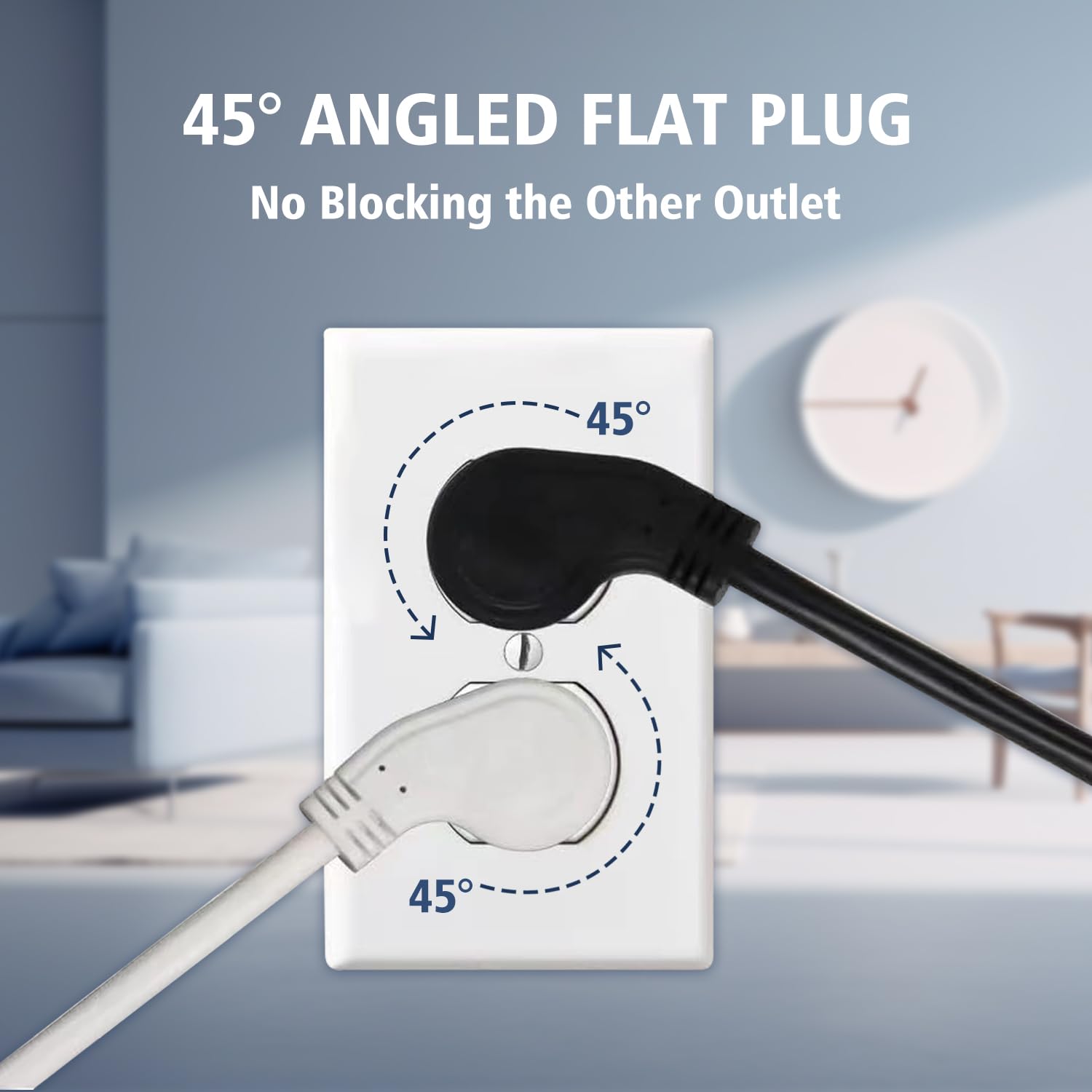 1875W Short Extension Cord,15A 14AWG Low Profile Flat Plug Heavy Duty Extension Cord Outlet Saver 3-Prong Grounded Power Extension Cable (White 1 Feet)