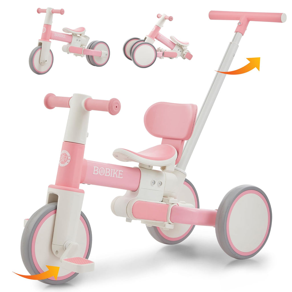 Toddler Bike with Push Handle,Tricycles for 1 to 3 Years Old, Toddler Tricycle with Push Handle for Boy Girl, Baby Balance Bike with Adjustable Seat Height and Removable Pedal (Black)