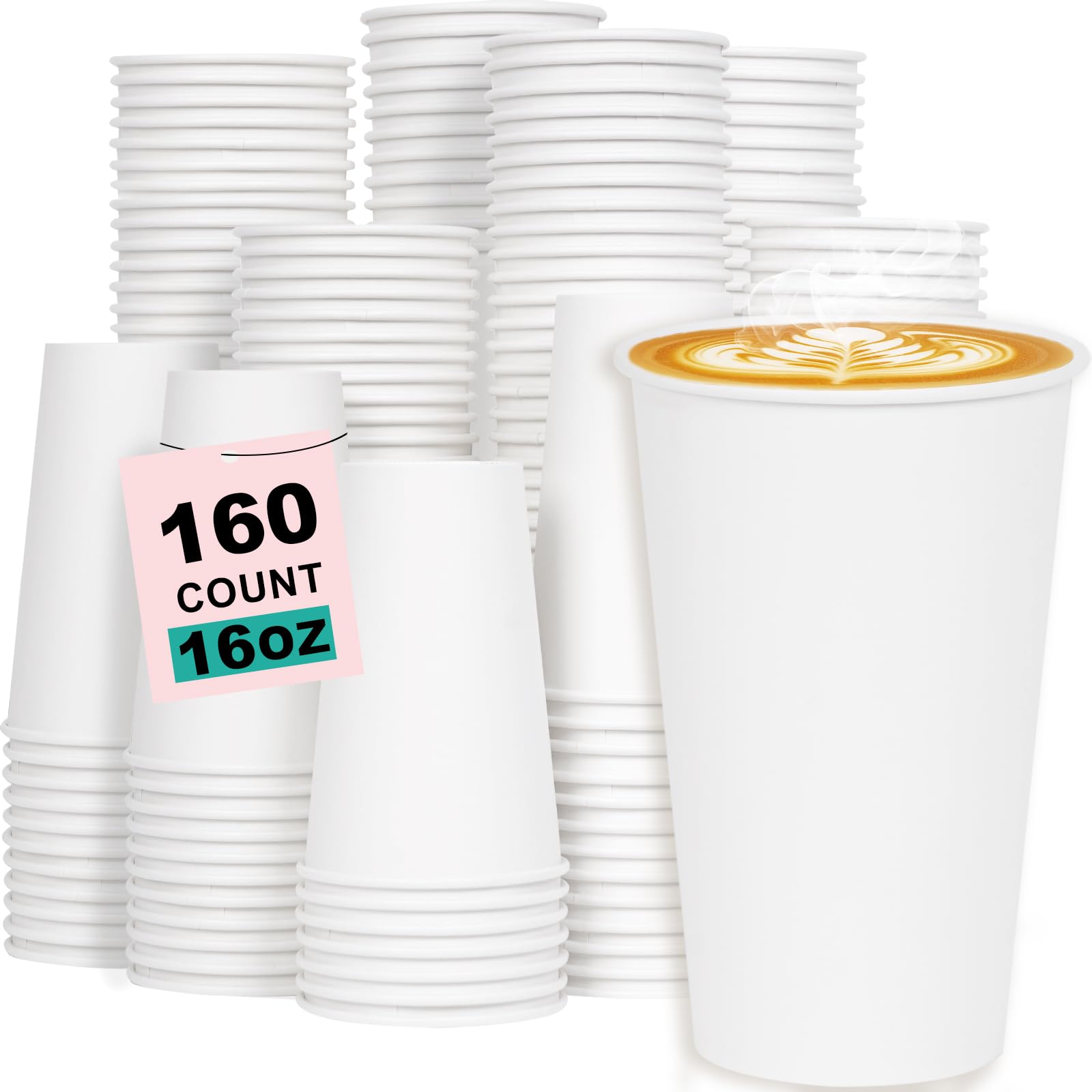 16 oz 100 Pack Corrugated Ripple Wall Disposable Coffee Cups with Lids and Straws, Heavy Duty Insulated Cups for Hot Beverage or Cold Drinks, Bulk for Restaurants, Offices, Coffee Shops(Black)