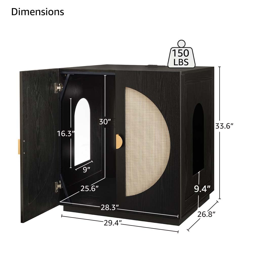 unipaws Extra Large Cat Litter Box Enclosure for Self-Cleaning & Automatic Litter Boxes, Tall Cabinet with Charging Station, Wooden Dog Proof Hidden Cat House for Top Entry Litter Box