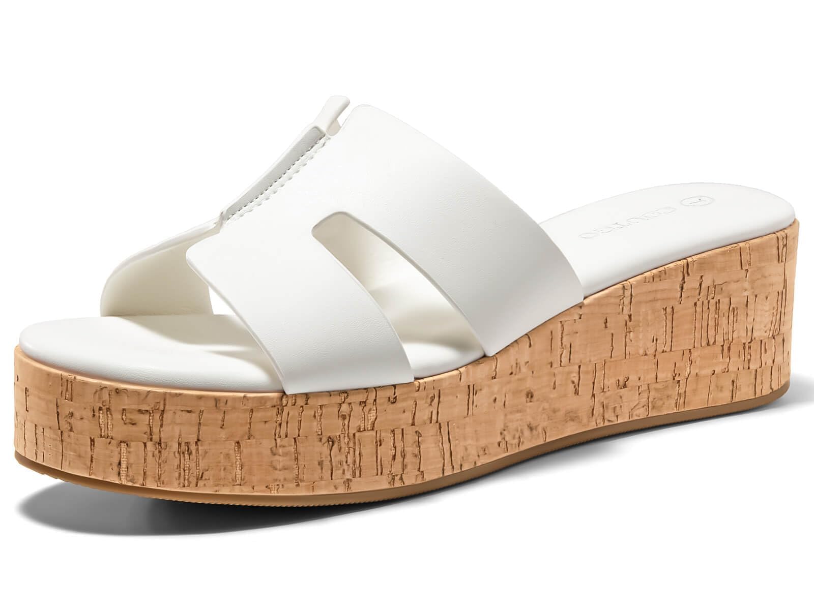 Coutgo Women's Platform Wedge Sandals Open Toe Slip On Slides Cork Heeled Cutout Comfortable Summer Shoes