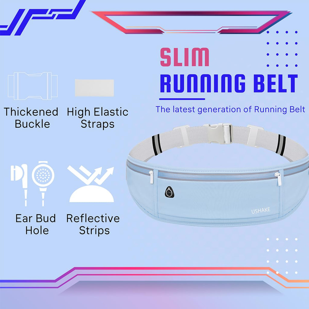 USHAKE Slim Running Belt, Workout Fanny Pack for Men Women,Exercise Waist Pack for Apple iPhone Holder, Runner Belt for Running Walking Cycling Camping Gym Black