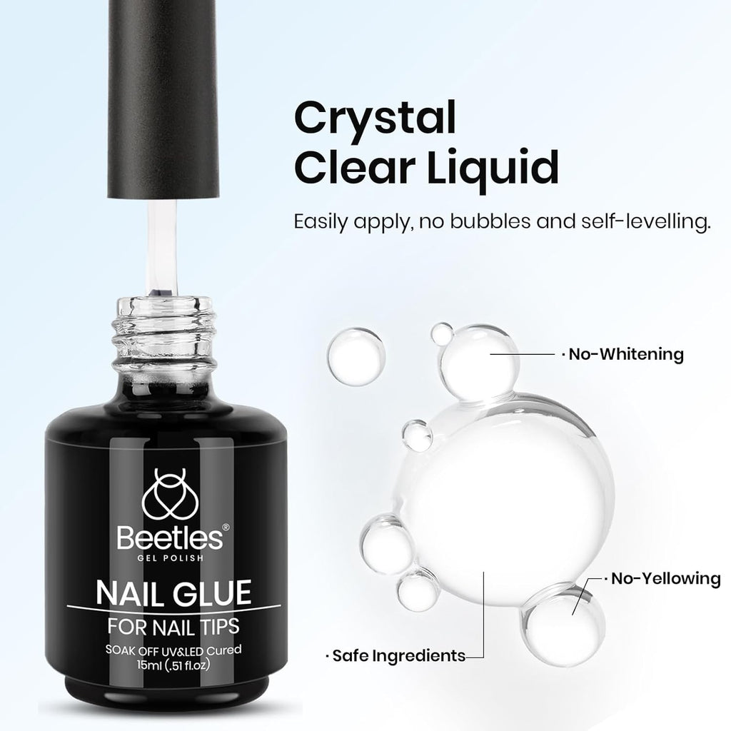 Beetles 2Pcs 15ml Gel Base and Top Coat Set - Upgrade No Wipe Extra Glossy Top Coat Finish for Gel Nail Polish, Soak Off UV/LED Lamp Needed, Essentials for Long-Lasting Manicure Kit